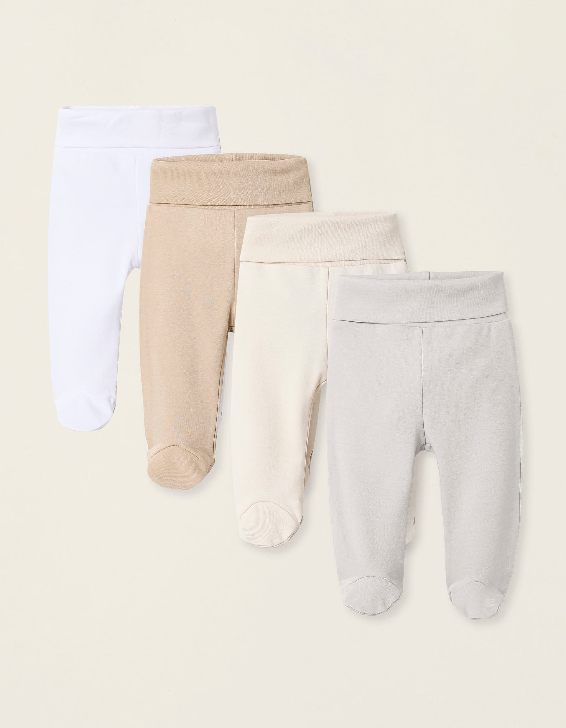 Pack 4 Pantalons à Pieds pour Bébé Garçon, Blanc/Beige/Gris