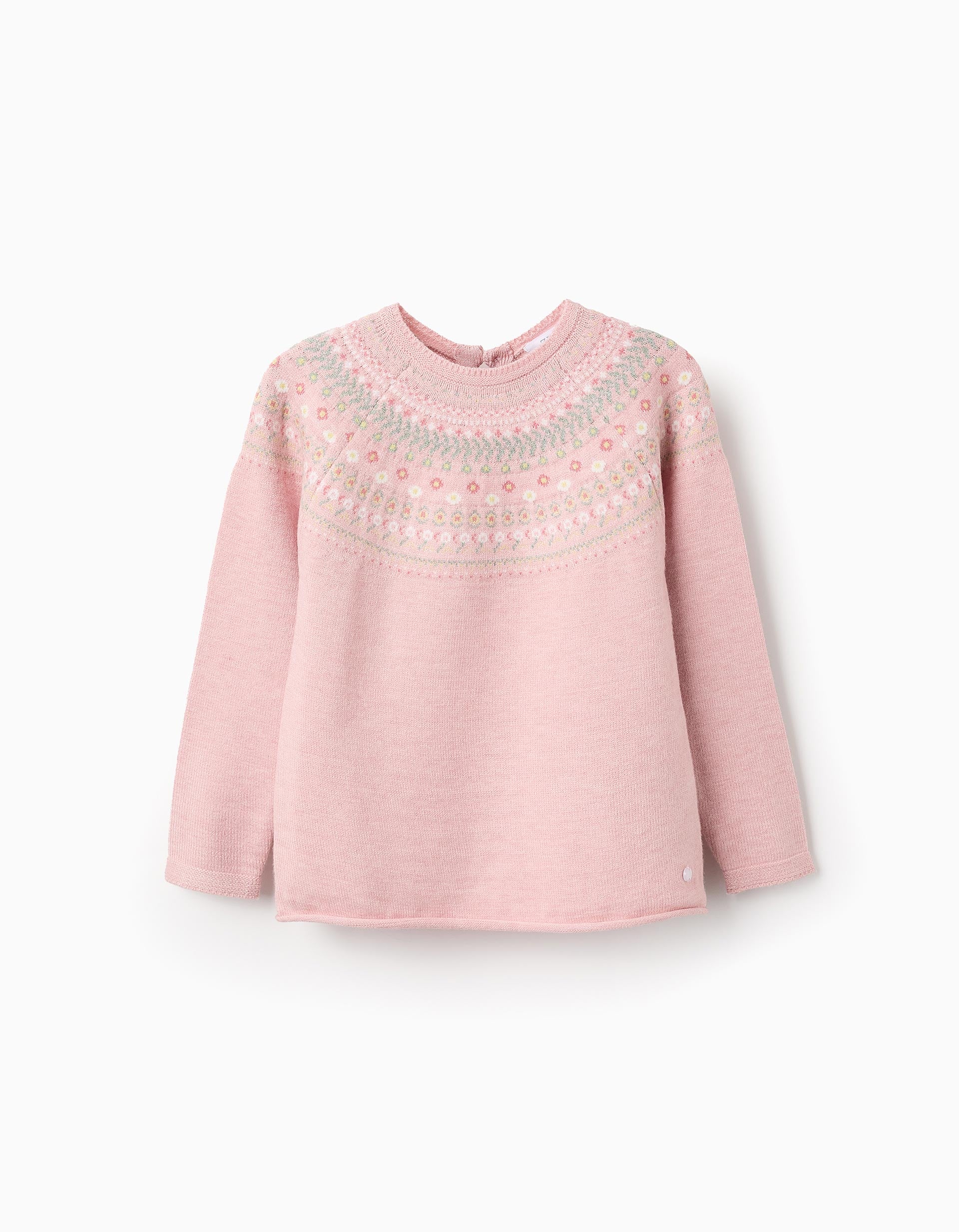 Jersey de Punto con Jacquard Floral para Niña, Rosa