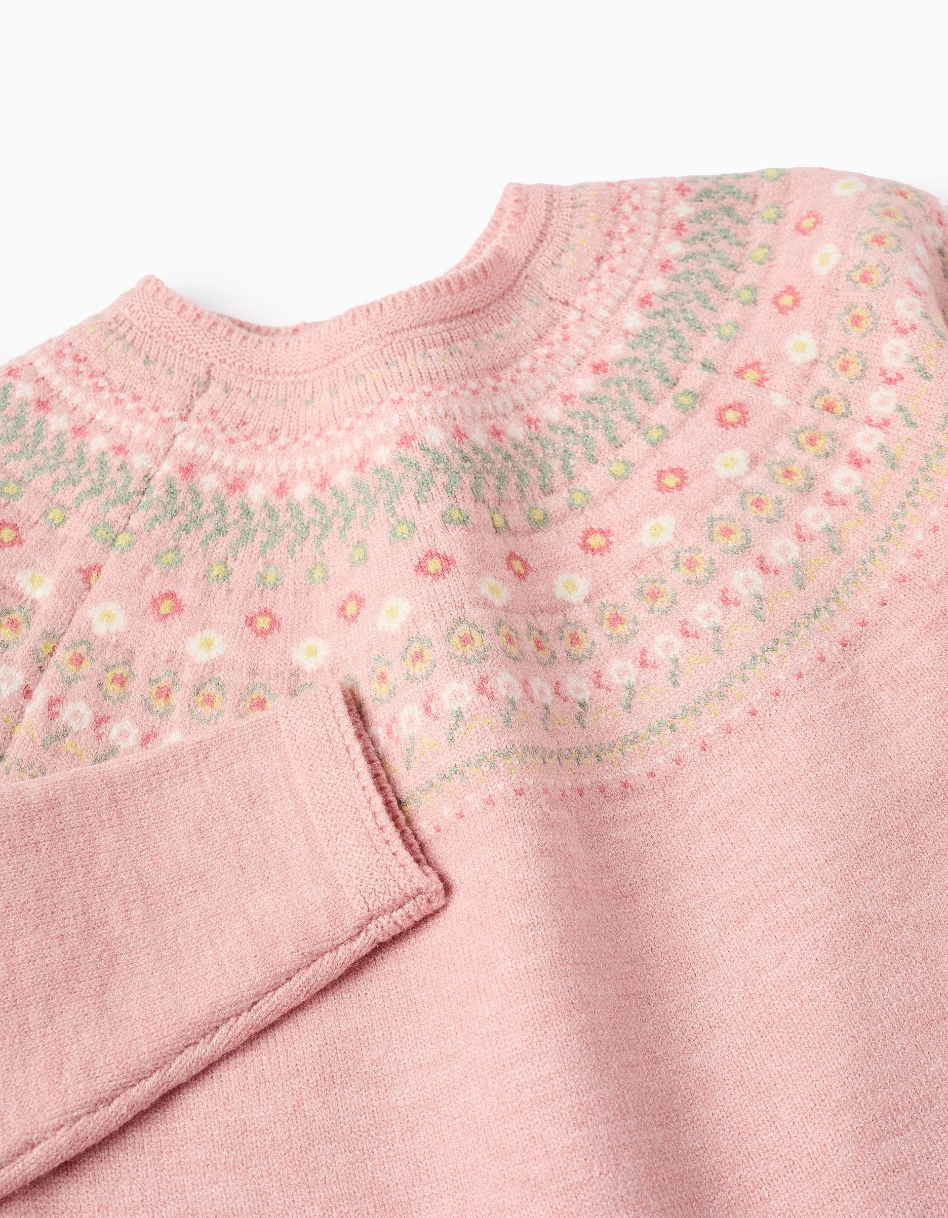 Jersey de Punto con Jacquard Floral para Niña, Rosa