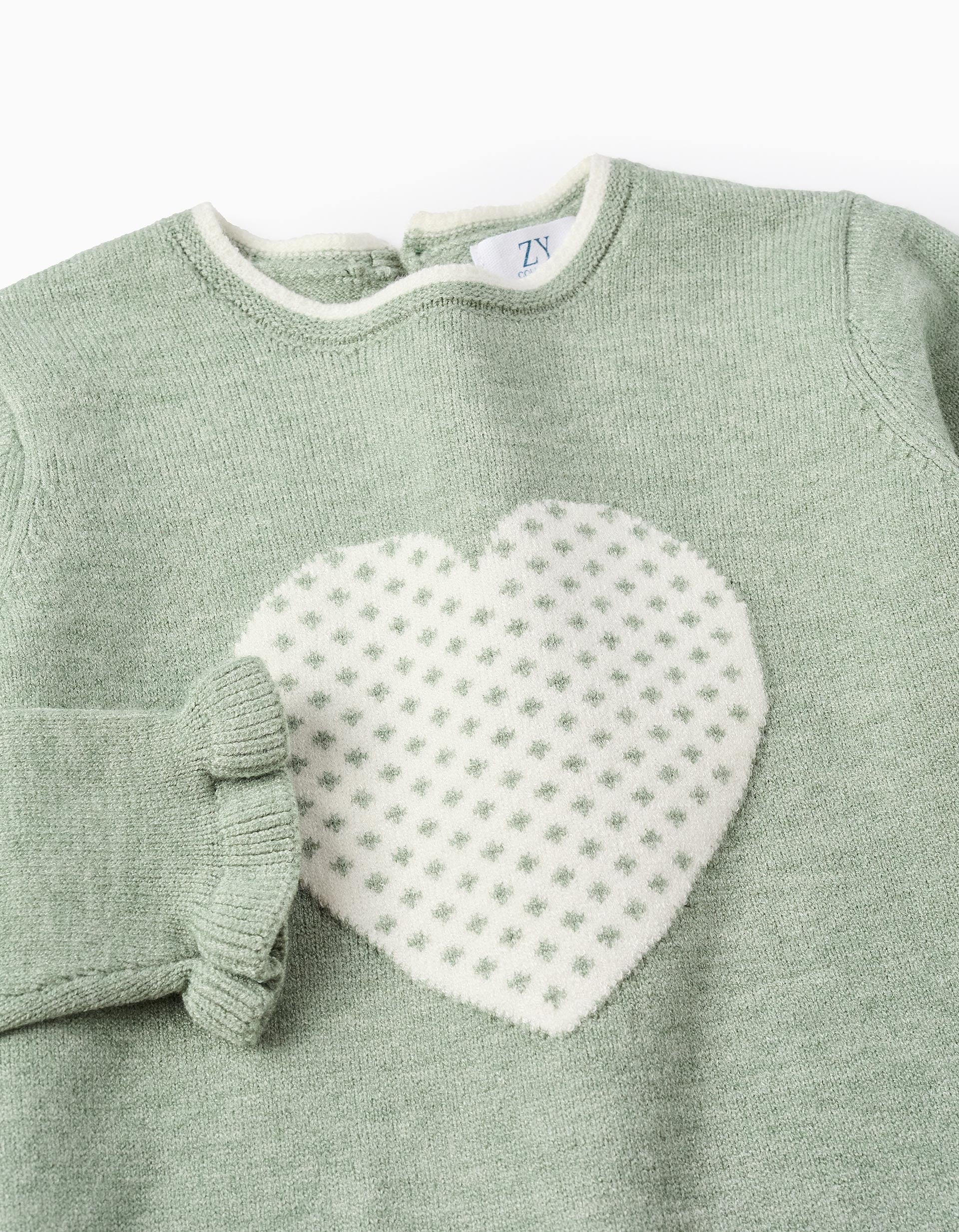 Jersey de Punto con Volantes para Niña 'Corazón', Verde/Blanco