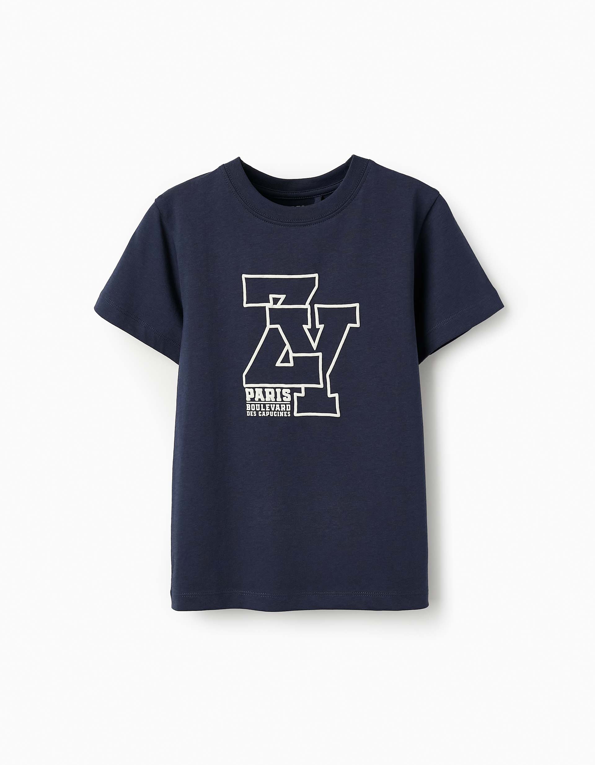 T-shirt de Algodão para Menino 'ZY Paris', Azul Escuro