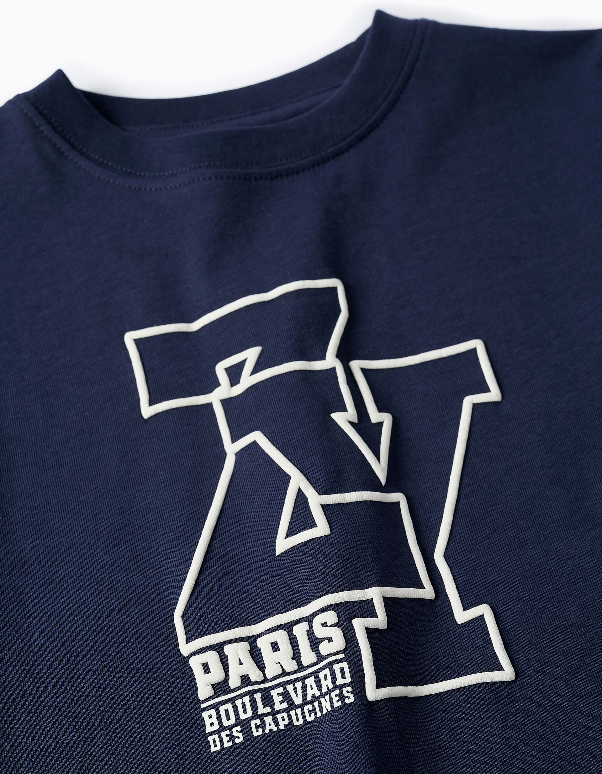 T-shirt de Algodão para Menino 'ZY Paris', Azul Escuro