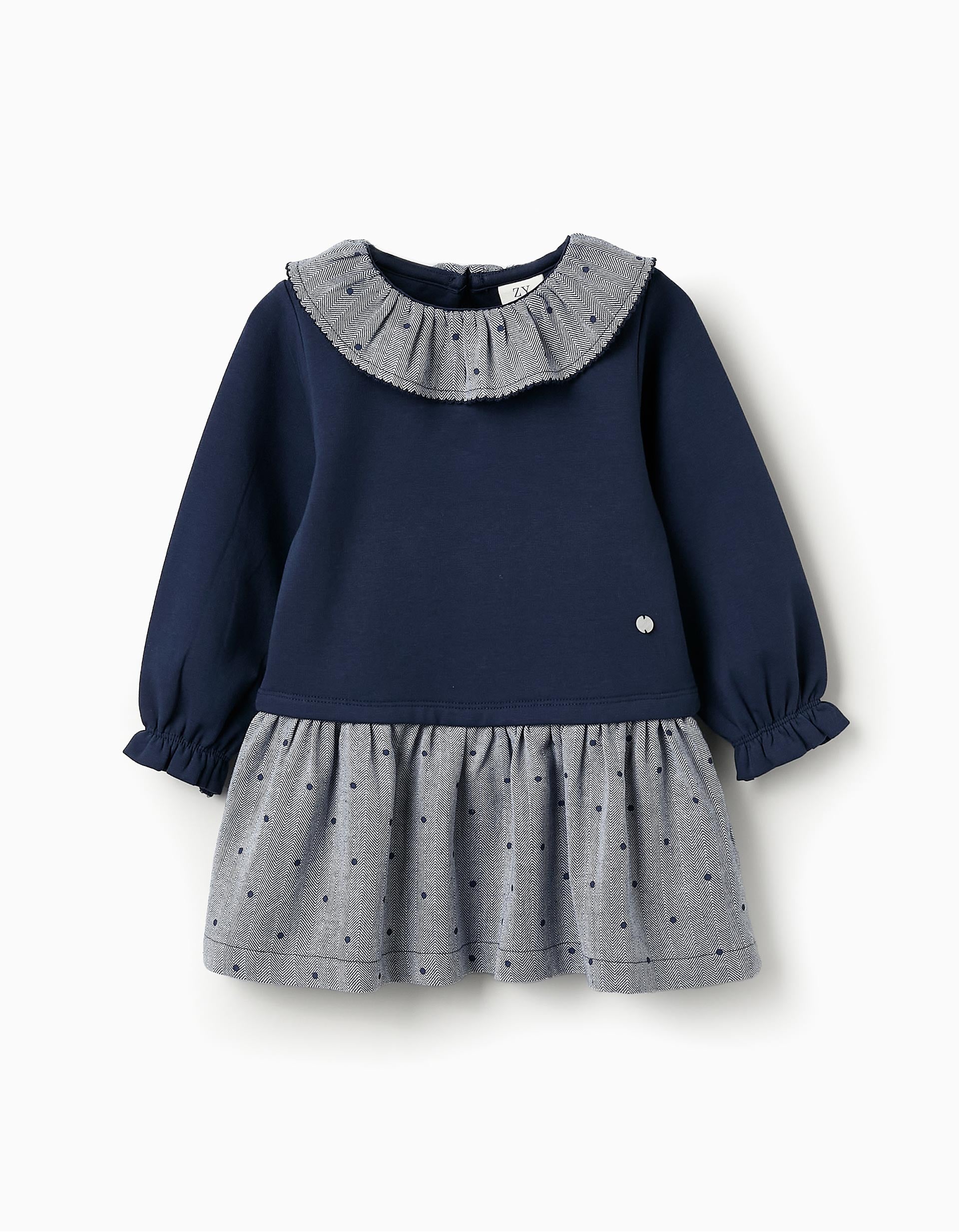 Vestido Combinado Lunares para Bebé Niña, Azul Oscuro