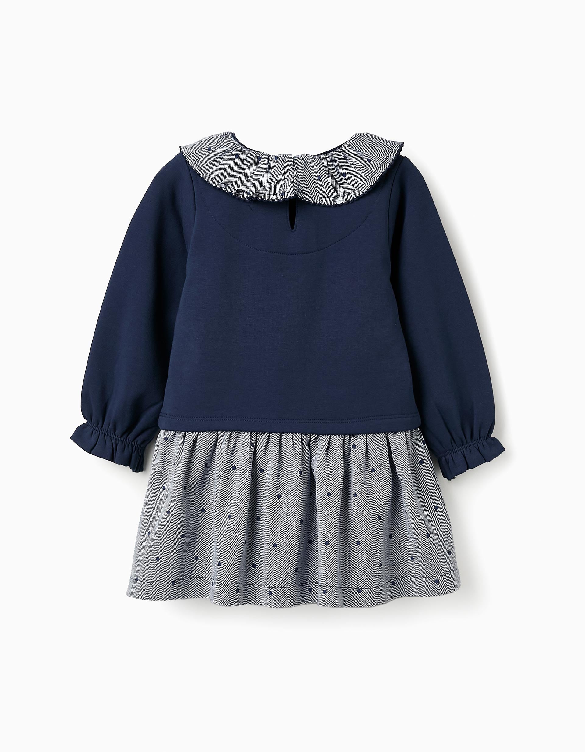 Robe Combinée à Pois pour Bébé Fille, Bleu Foncé