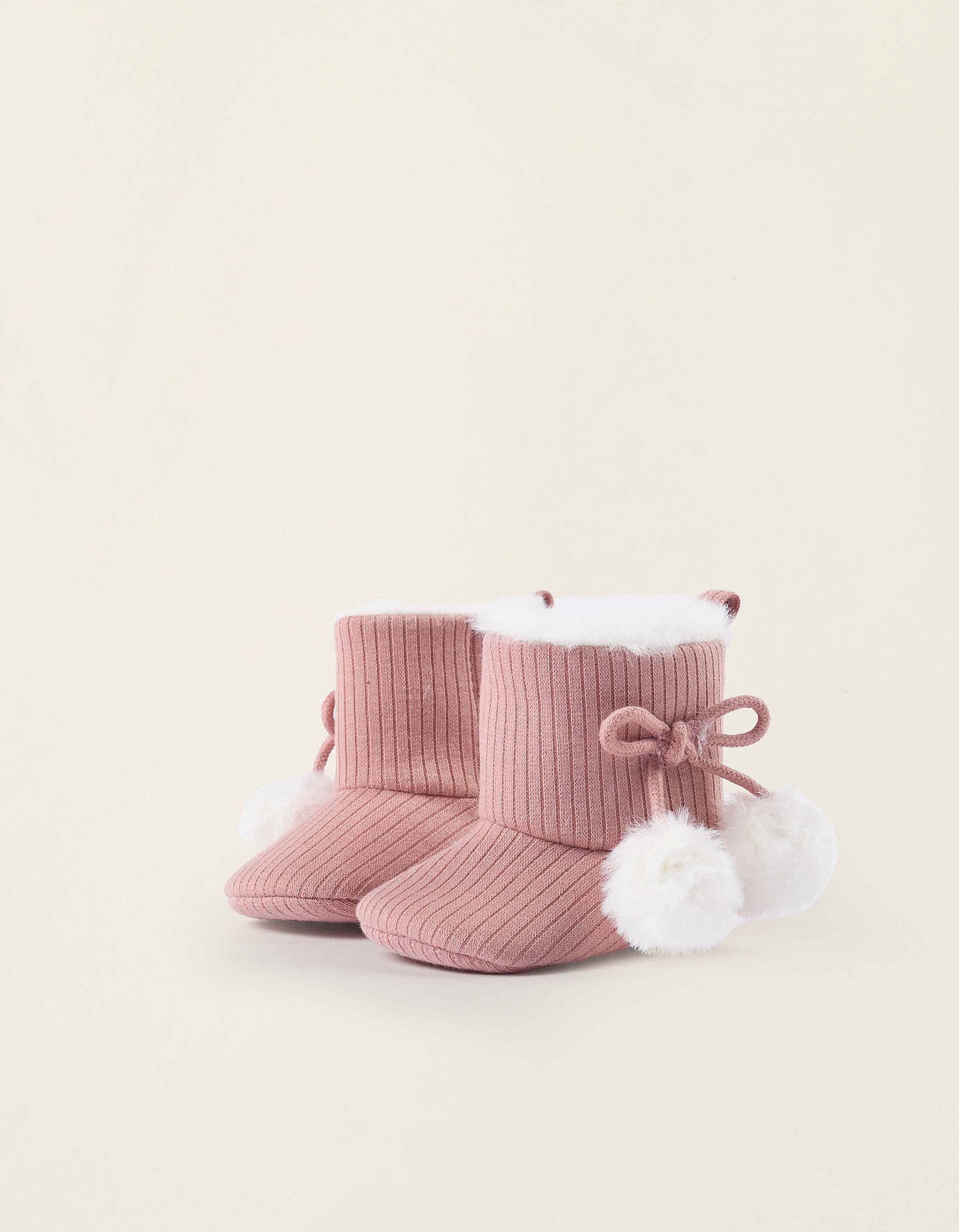 Ribbed Boots with Faux Fur Lining for Newborn Girls, Pink