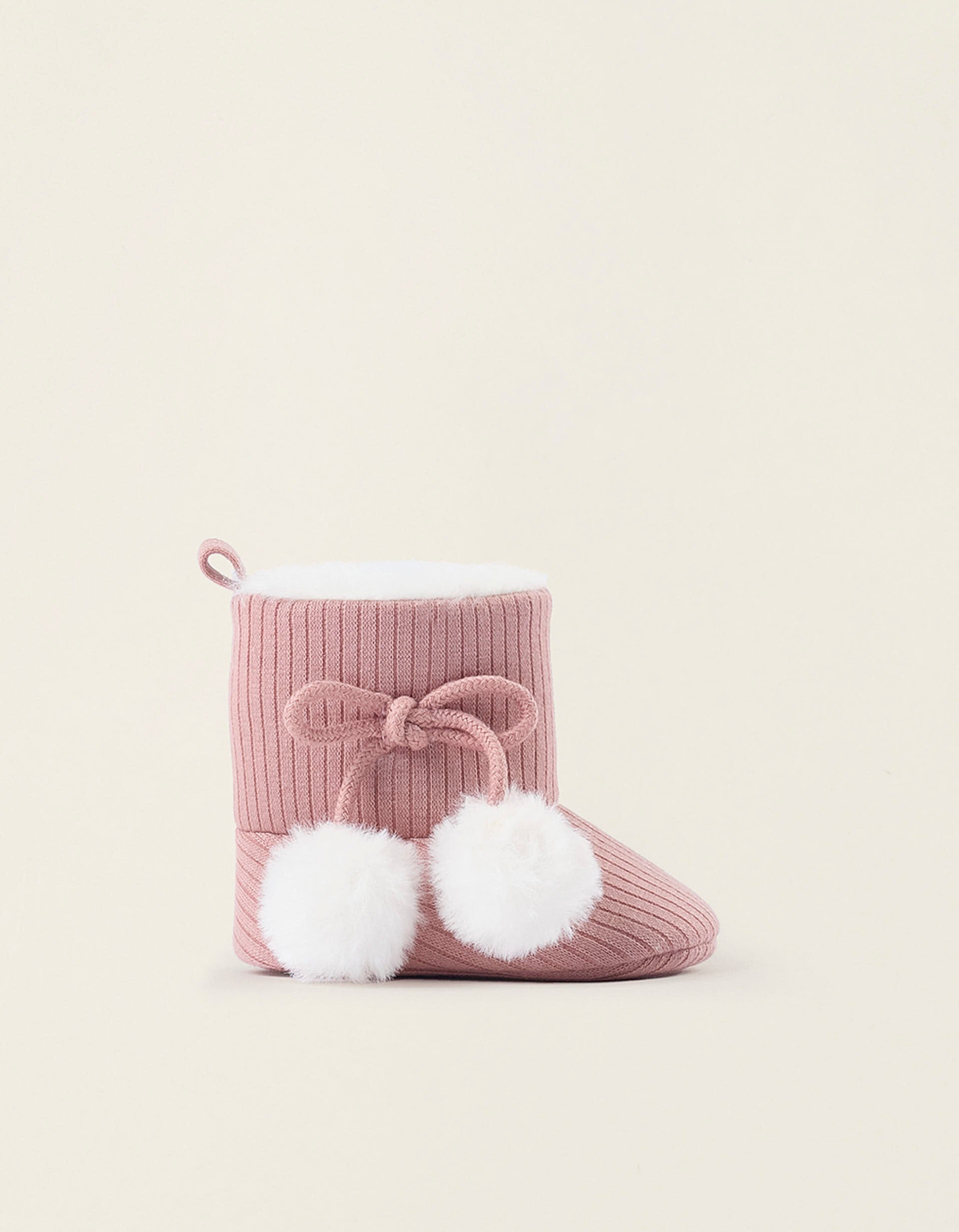 Ribbed Boots with Faux Fur Lining for Newborn Girls, Pink