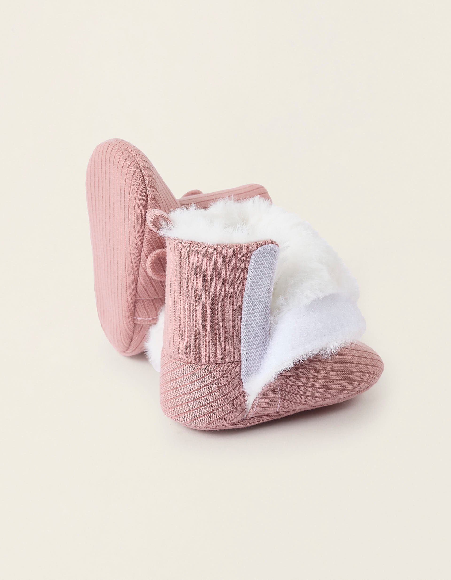 Ribbed Boots with Faux Fur Lining for Newborn Girls, Pink