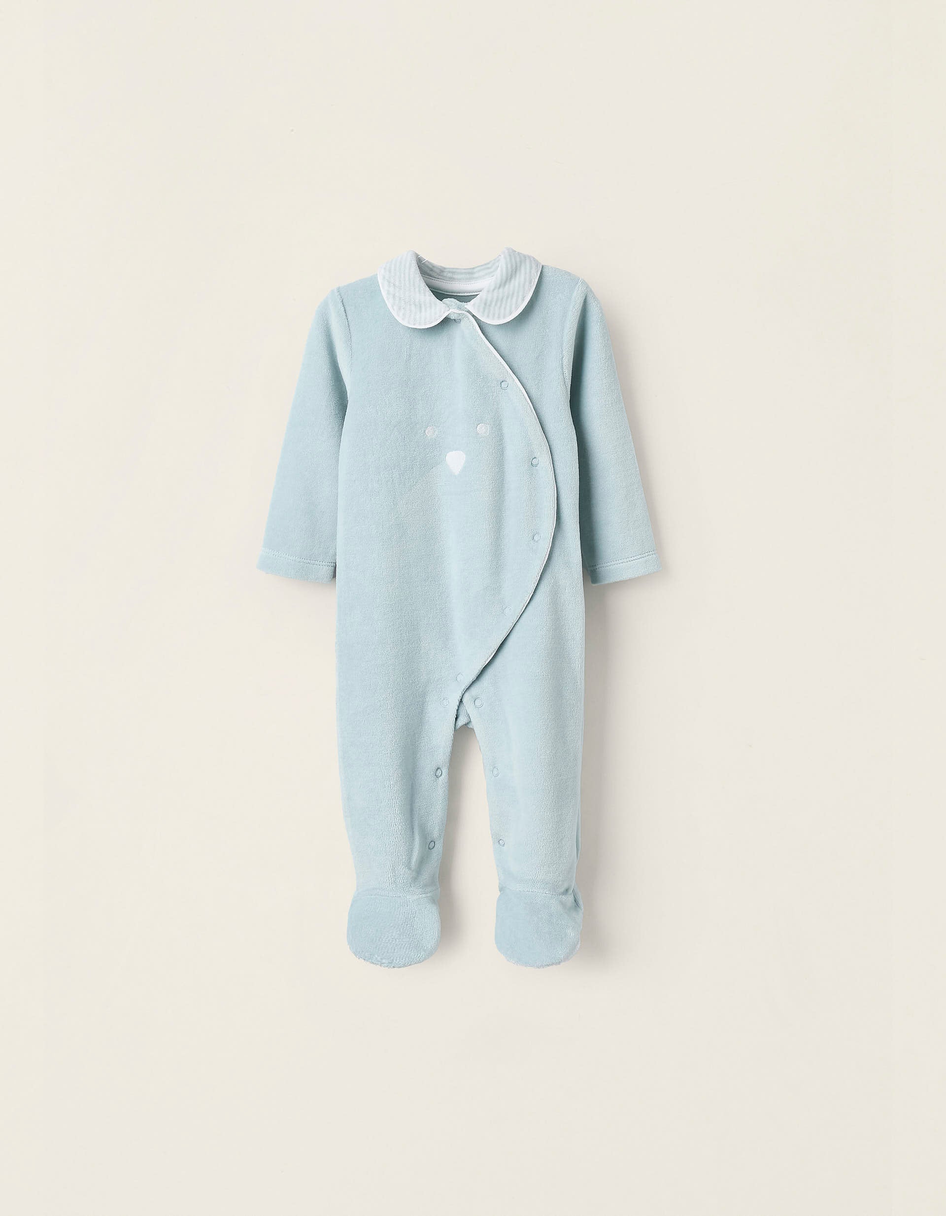 Babygrow de Veludo com Folhos e Bordados para Recém-Nascido, Azul