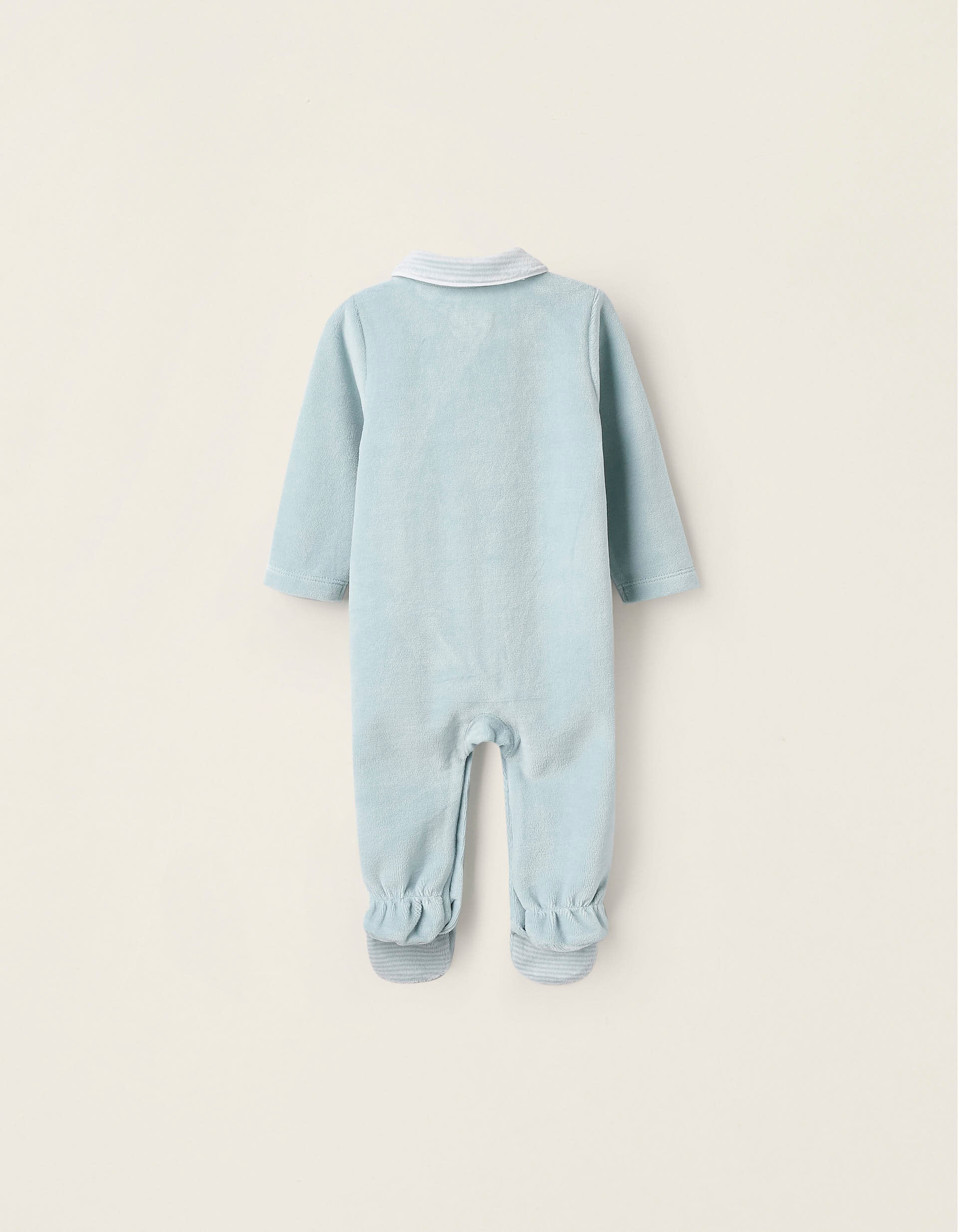 Velours Sleepsuit with Ruffles and Embroidery for Newborns, Blue