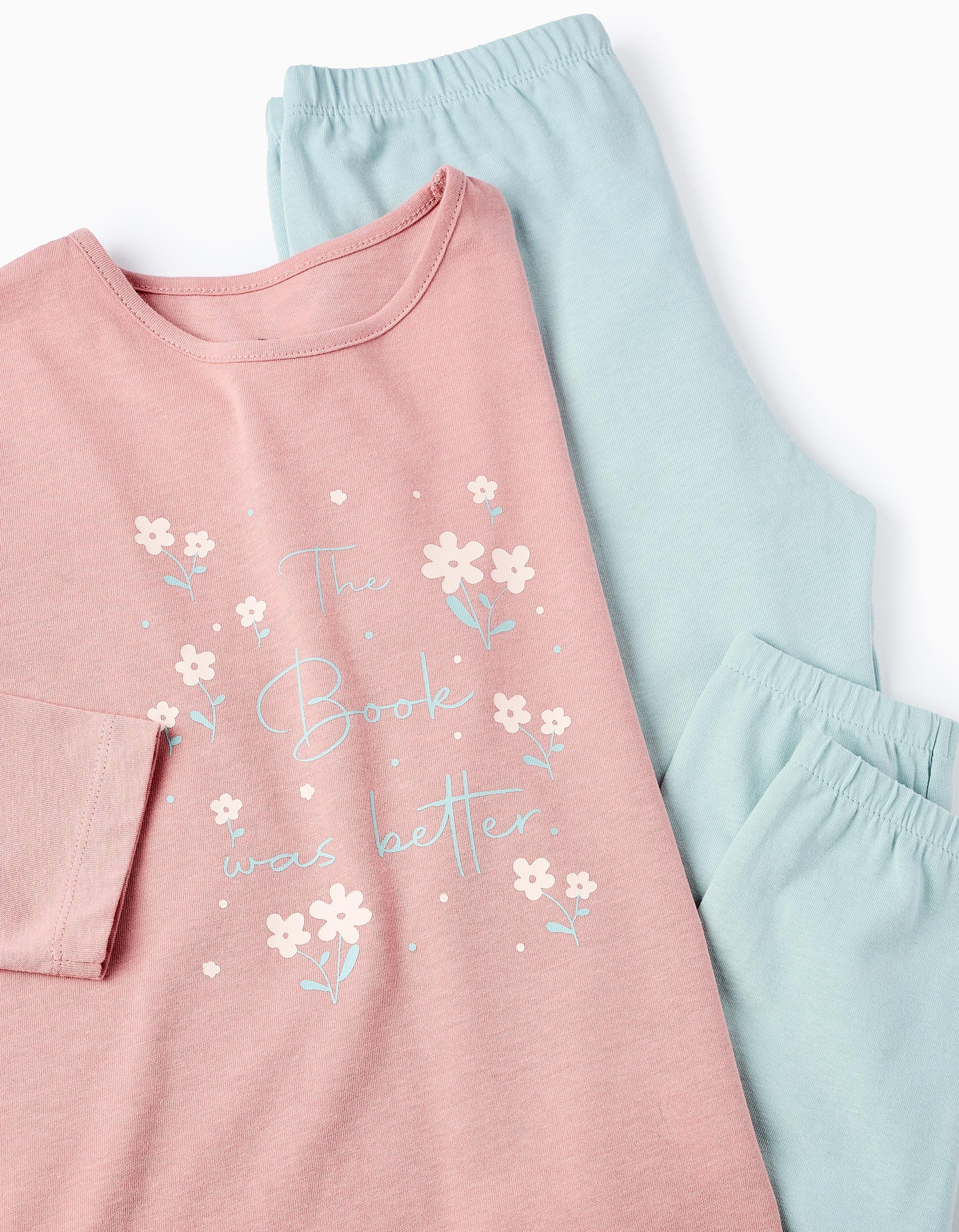 Pyjama en Coton pour Fille 'Fleurs', Rose/Bleu