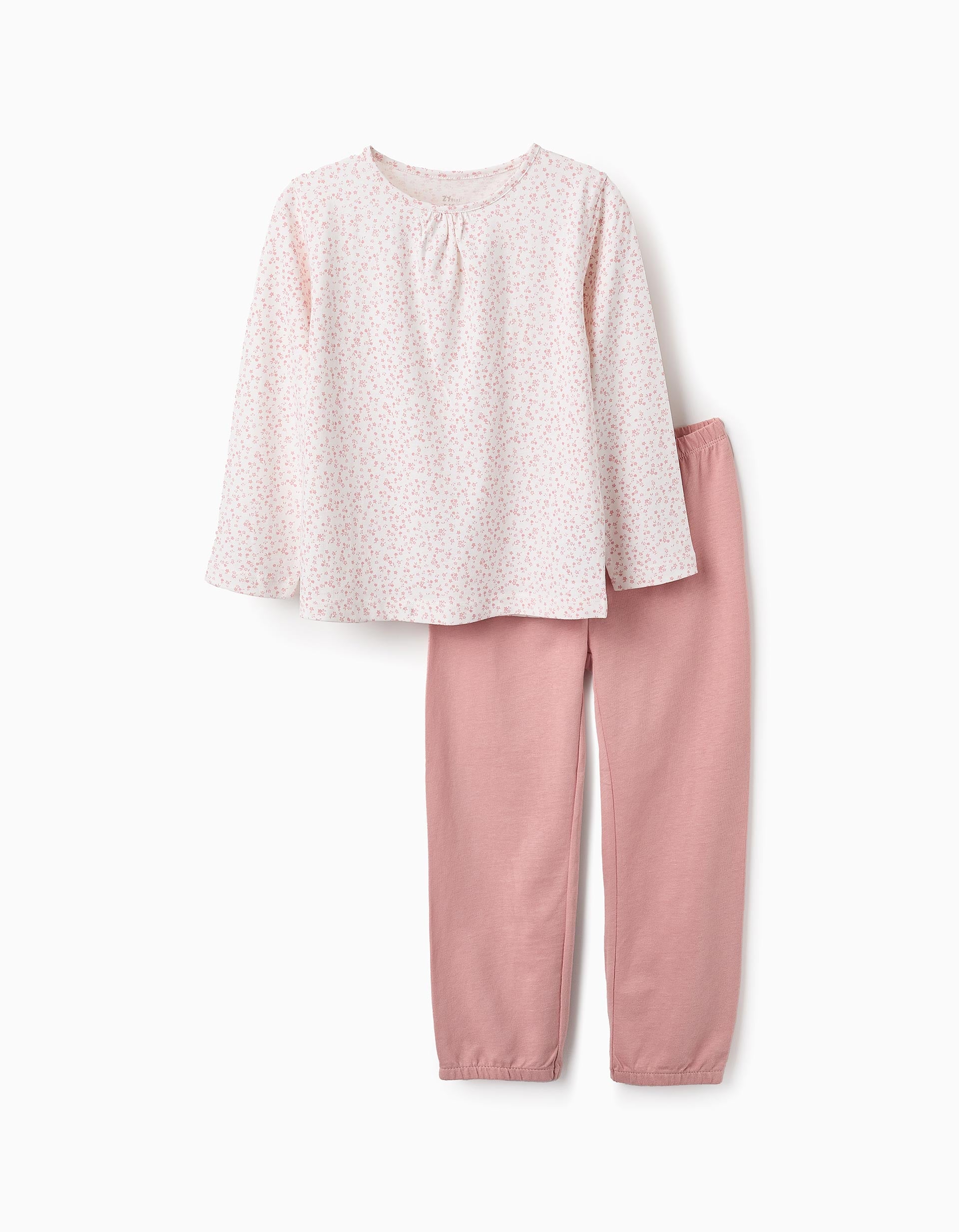 Pijama de Algodão para Menina 'Flores', Rosa/Branco