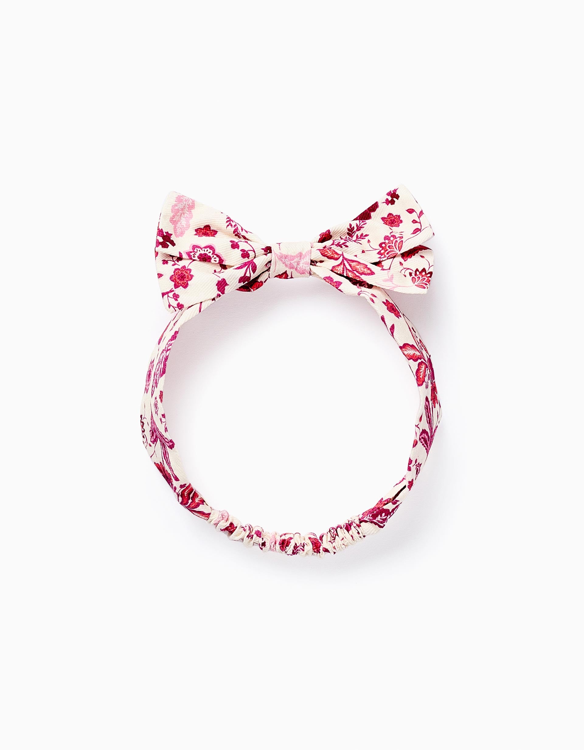 Floral Headband with Bow for Baby and Girls, Beige/Pink