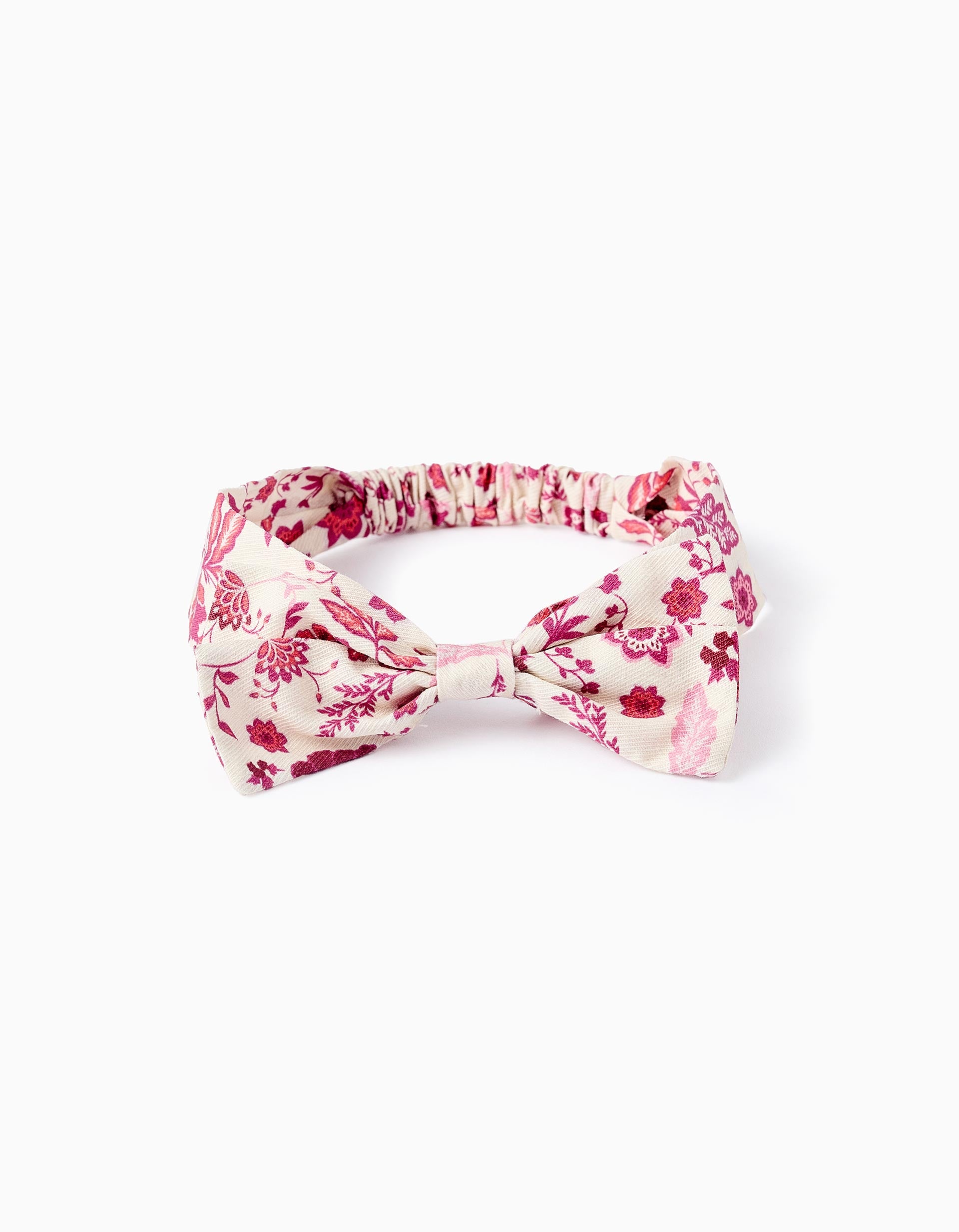 Floral Headband with Bow for Baby and Girls, Beige/Pink