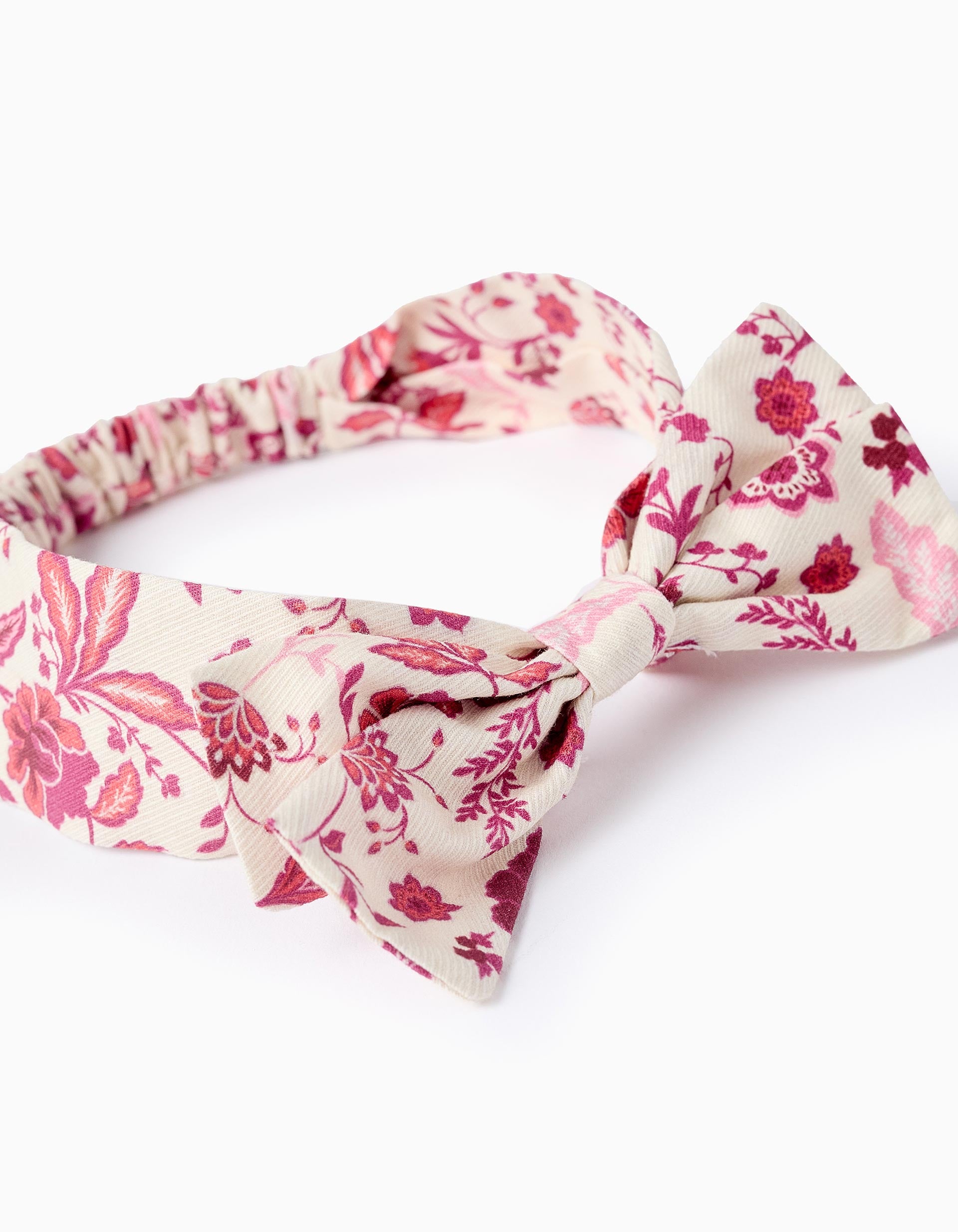 Floral Headband with Bow for Baby and Girls, Beige/Pink