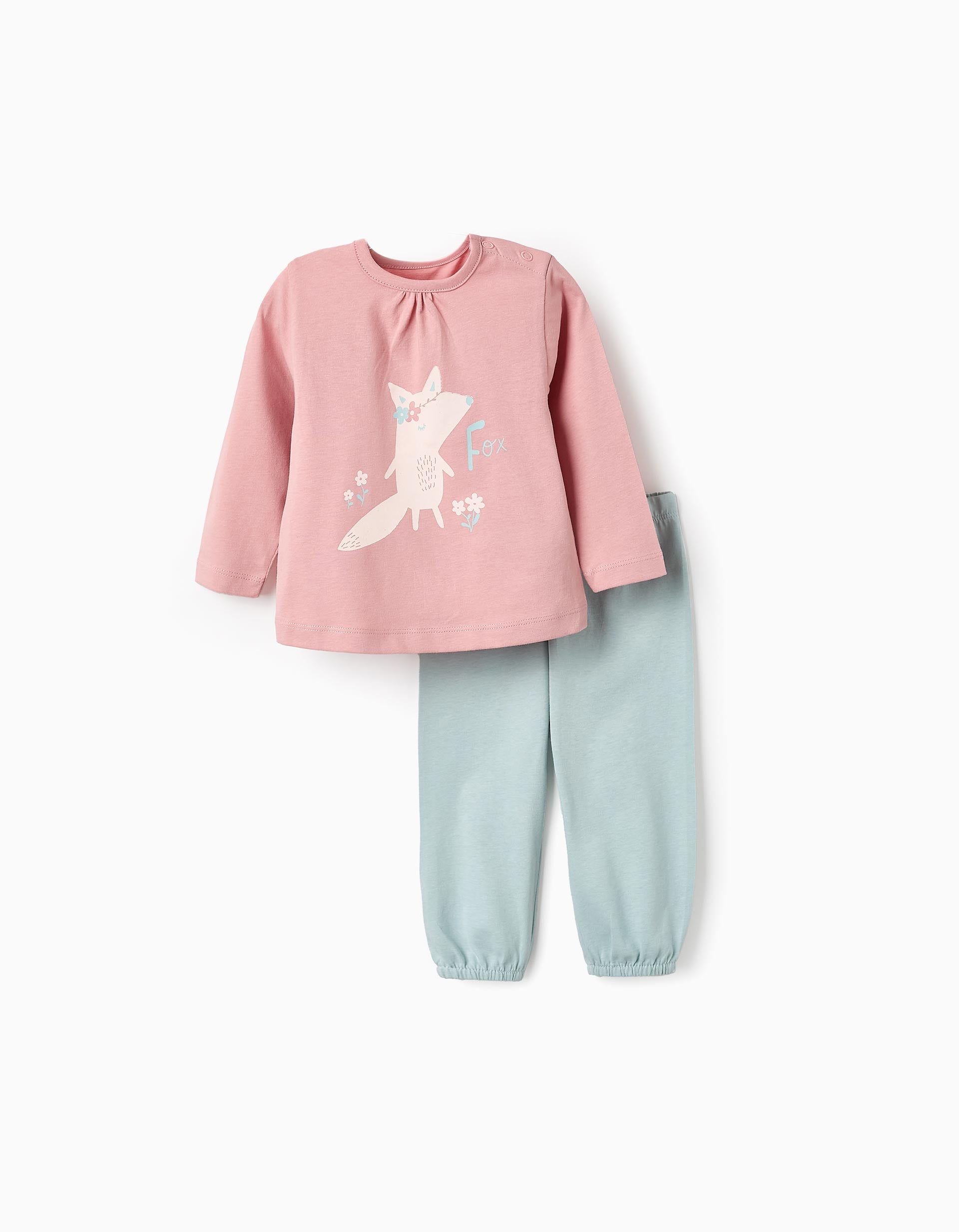 Pijama de Algodão para Bebé Menina 'Raposa', Rosa/Azul