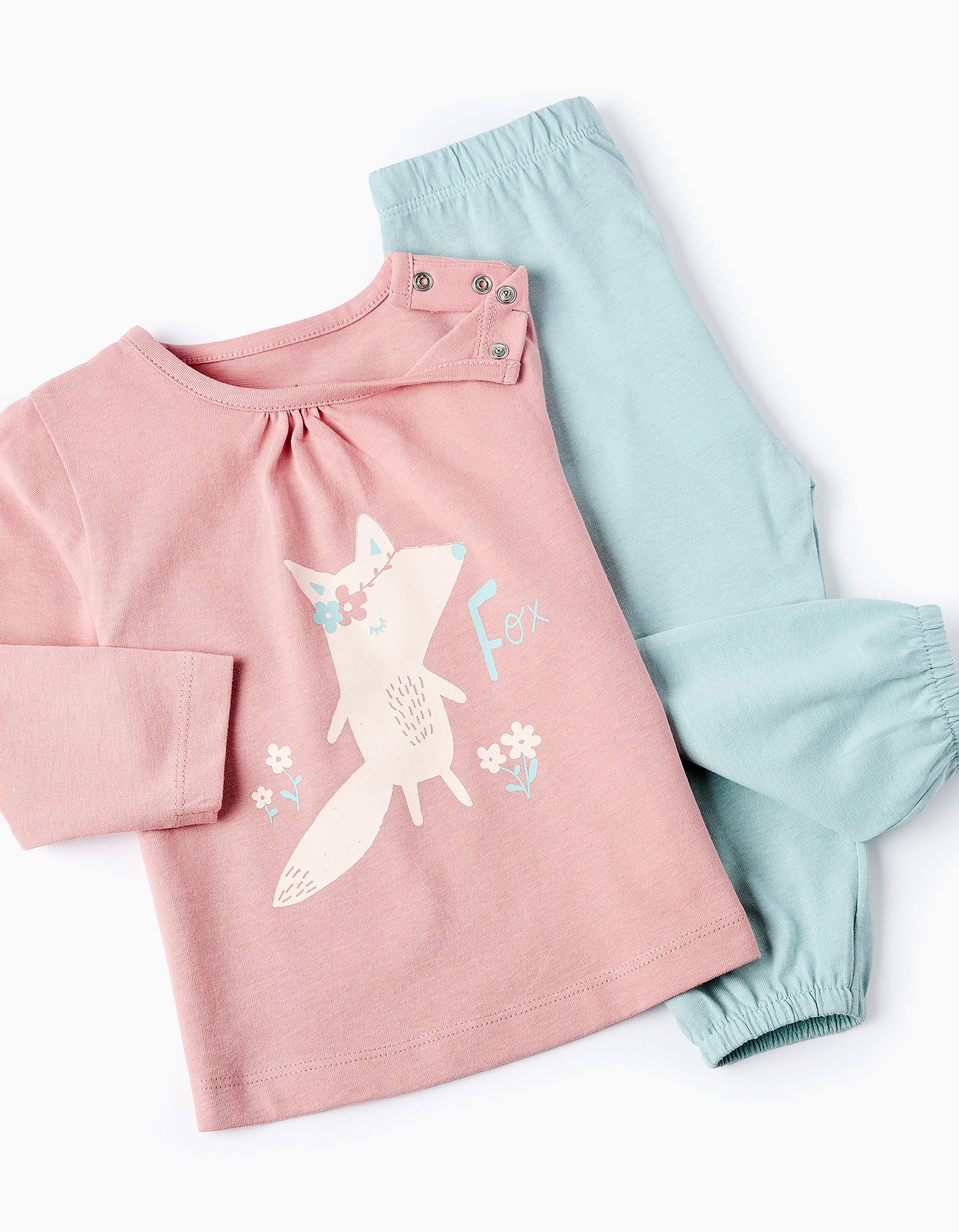 Pijama de Algodão para Bebé Menina 'Raposa', Rosa/Azul