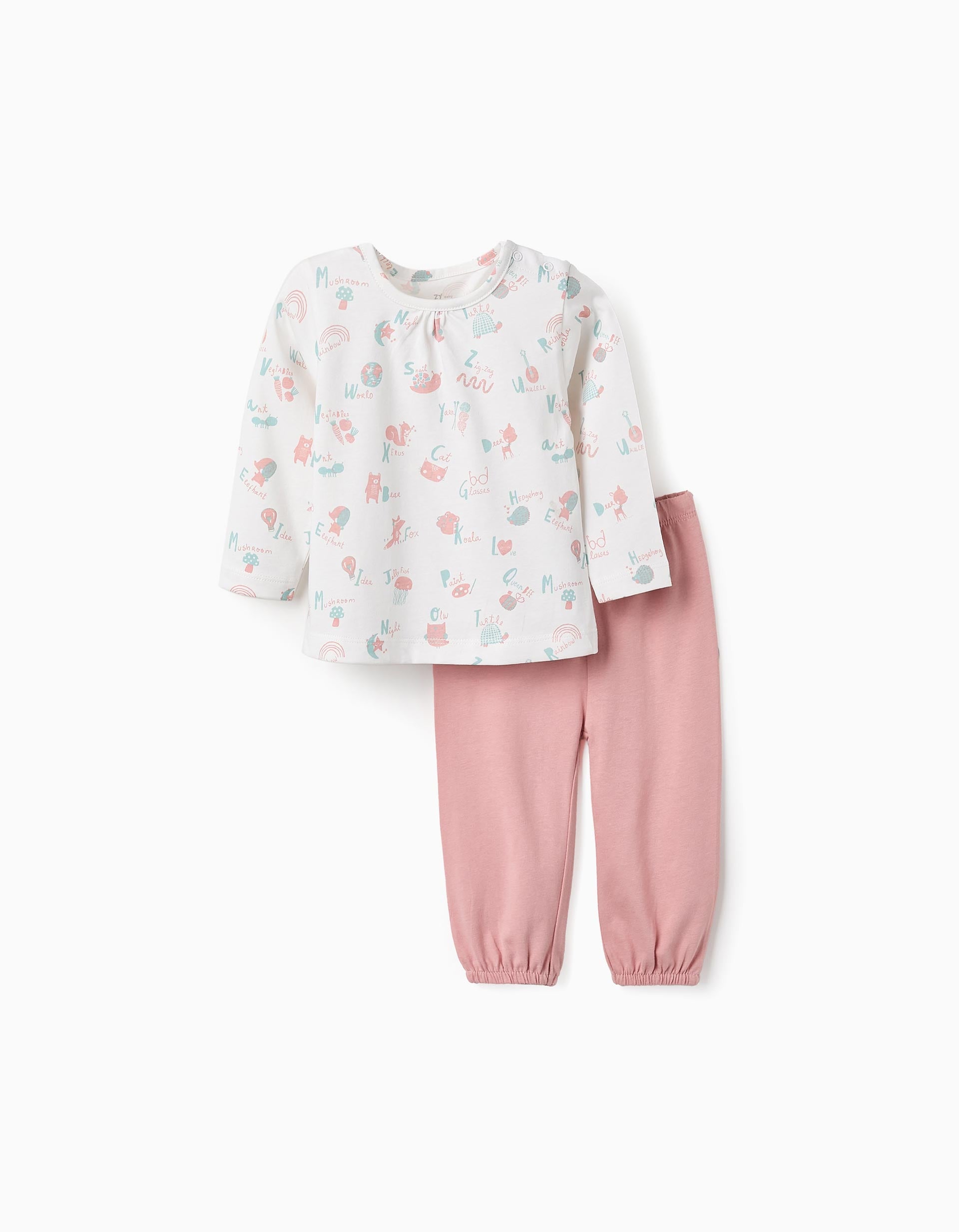 Cotton Pyjama for Baby Girls 'Forest', White/Pink