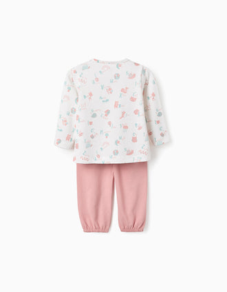 Cotton Pyjama for Baby Girls 'Forest', White/Pink