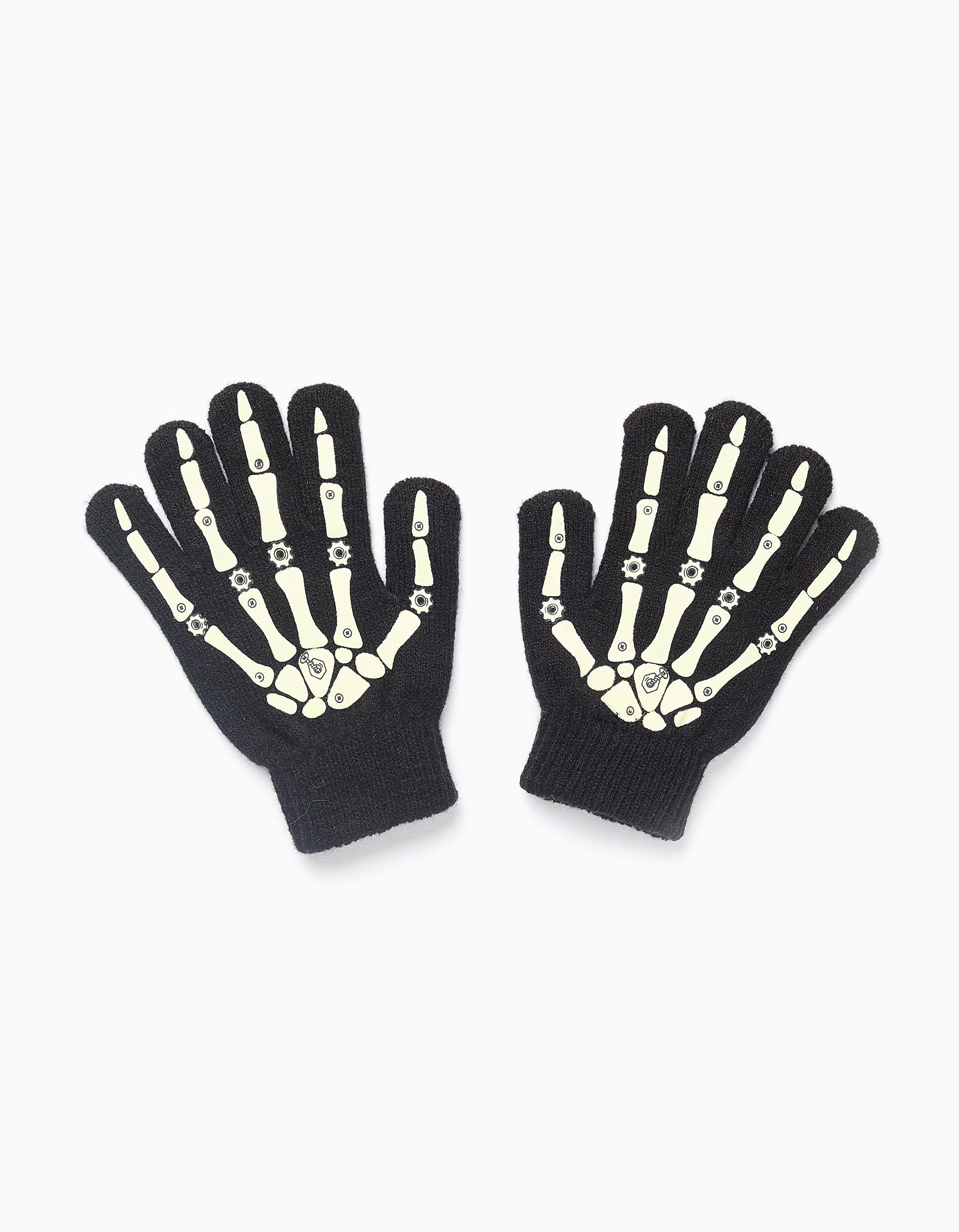 Guantes Brilla en la Oscuridad para Niño 'Esqueleto', Negro