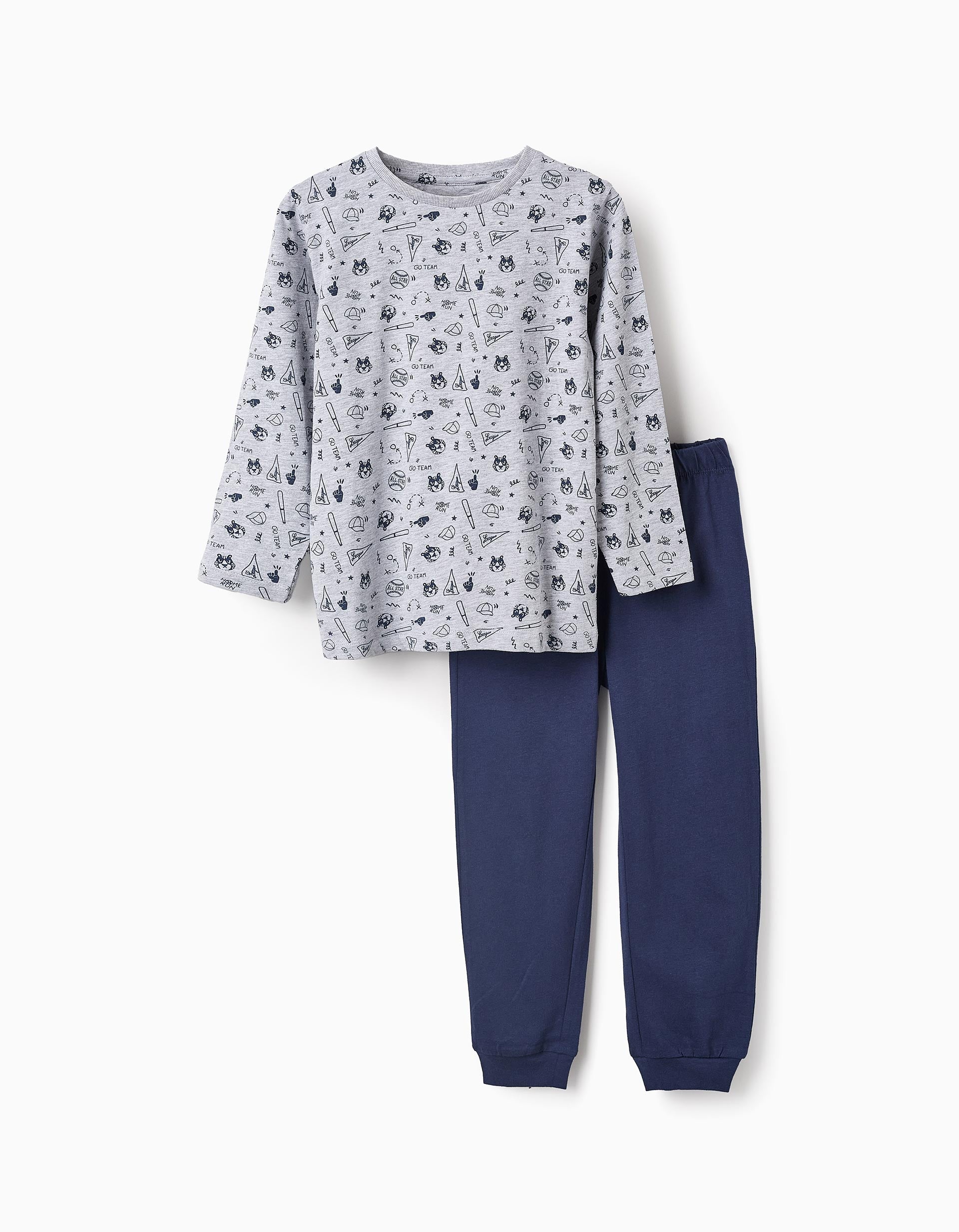 Pijama de Algodón para Niño 'Béisbol', Gris/Azul Oscuro