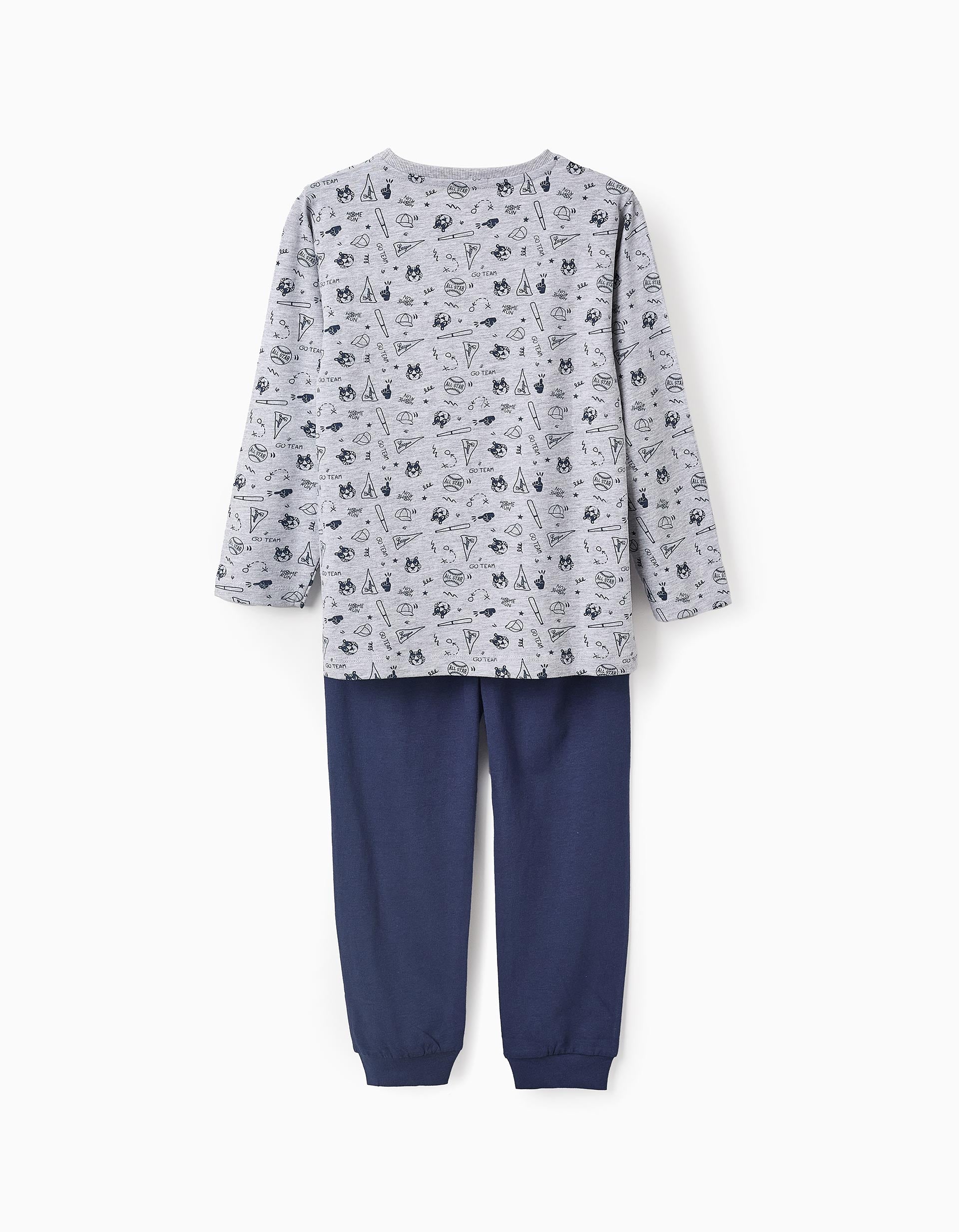 Cotton Pyjama for Boys 'Baseball', Grey/Dark Blue