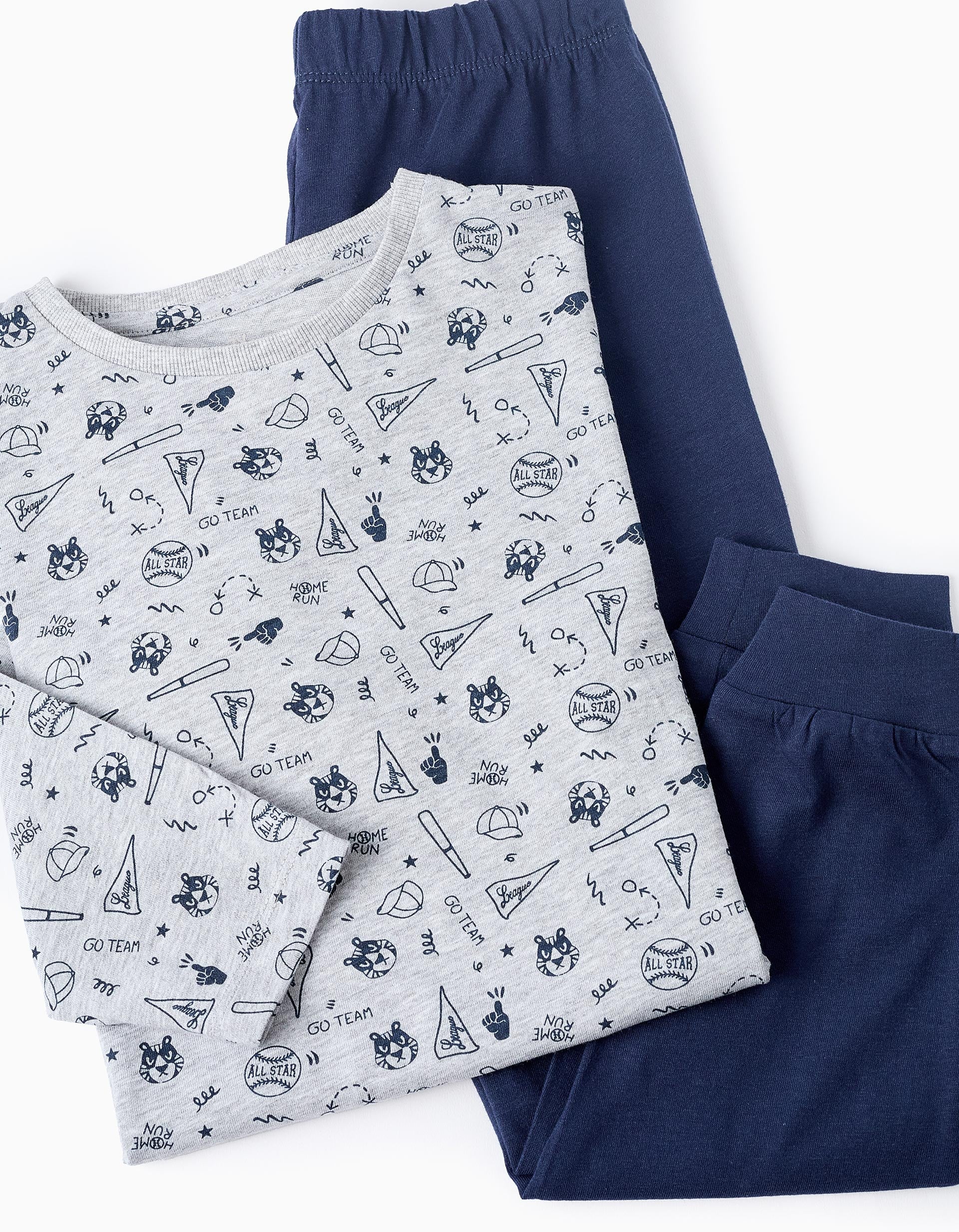 Pyjama en Coton pour Garçon 'Baseball', Gris/Bleu foncé