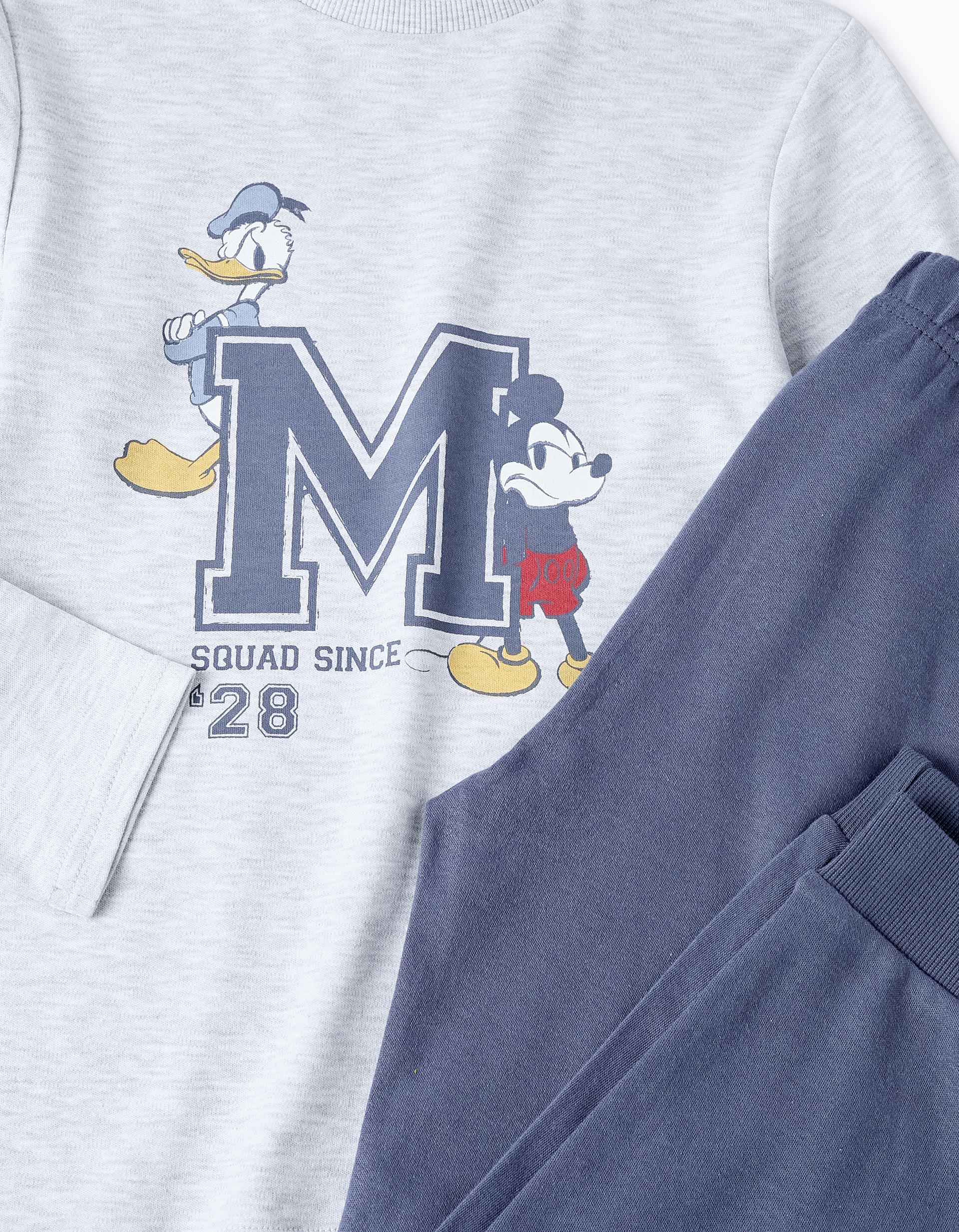 Cotton Pyjama for Boys 'Donald & Mickey', Grey/Dark Blue