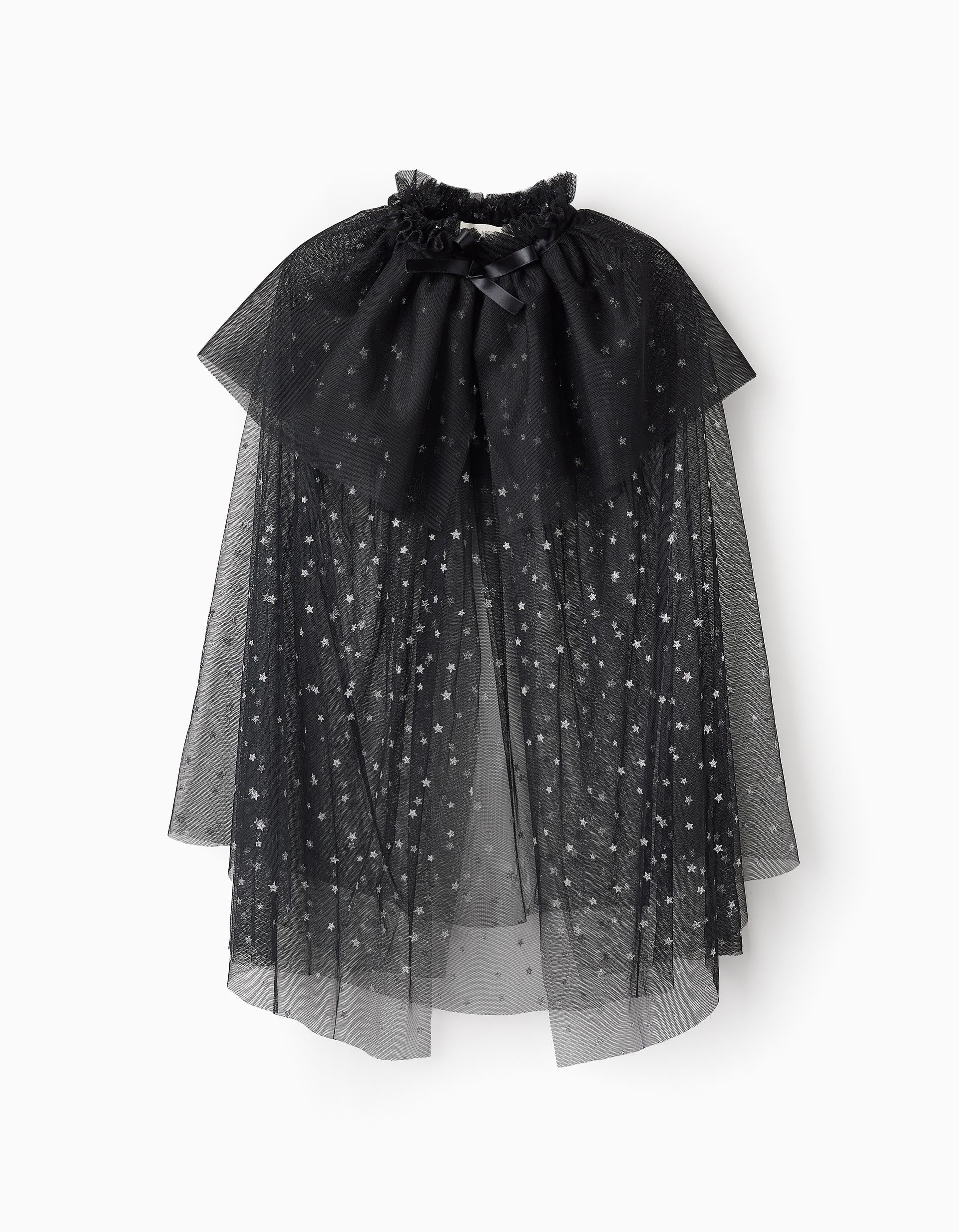 Capa de Tule com Glitter para Menina 'Halloween', Preto