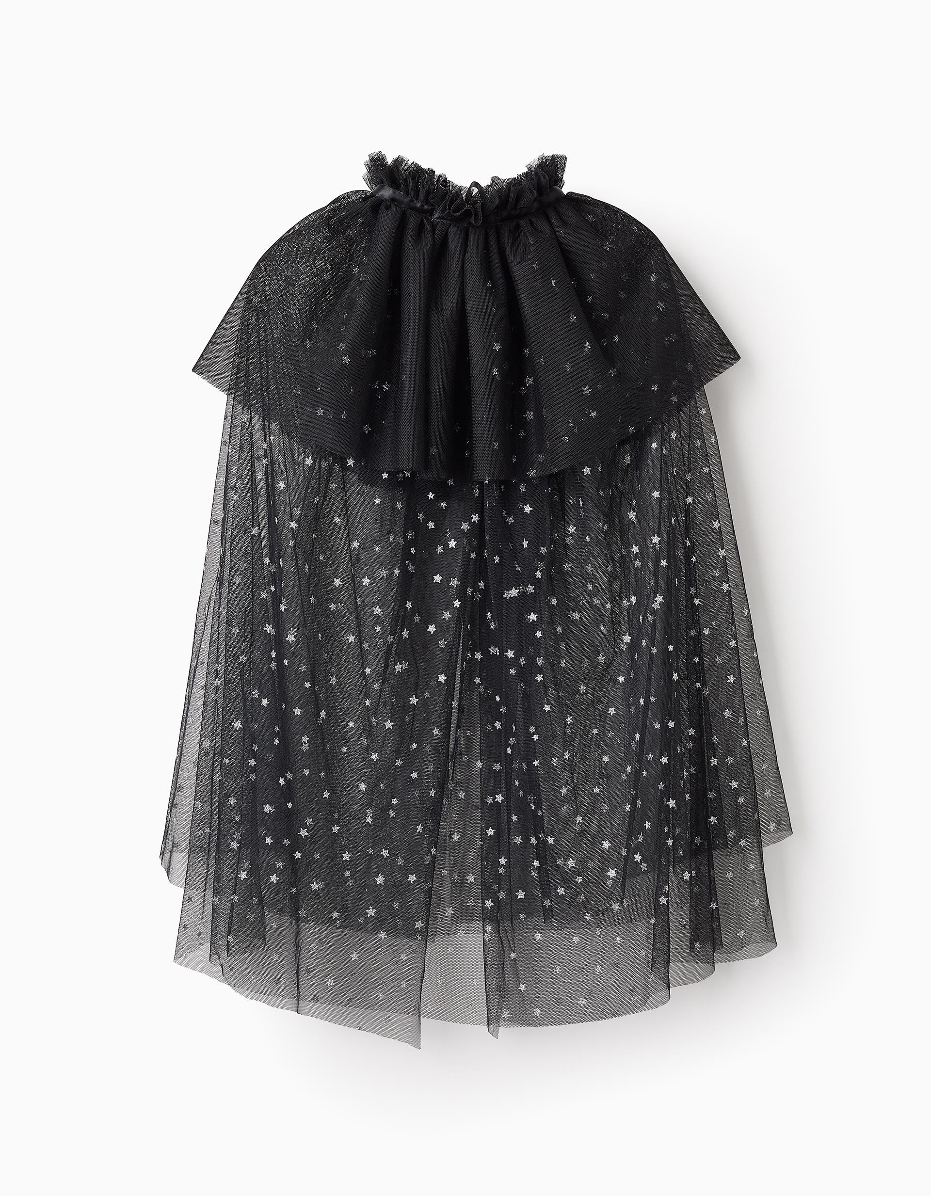 Capa de Tule com Glitter para Menina 'Halloween', Preto