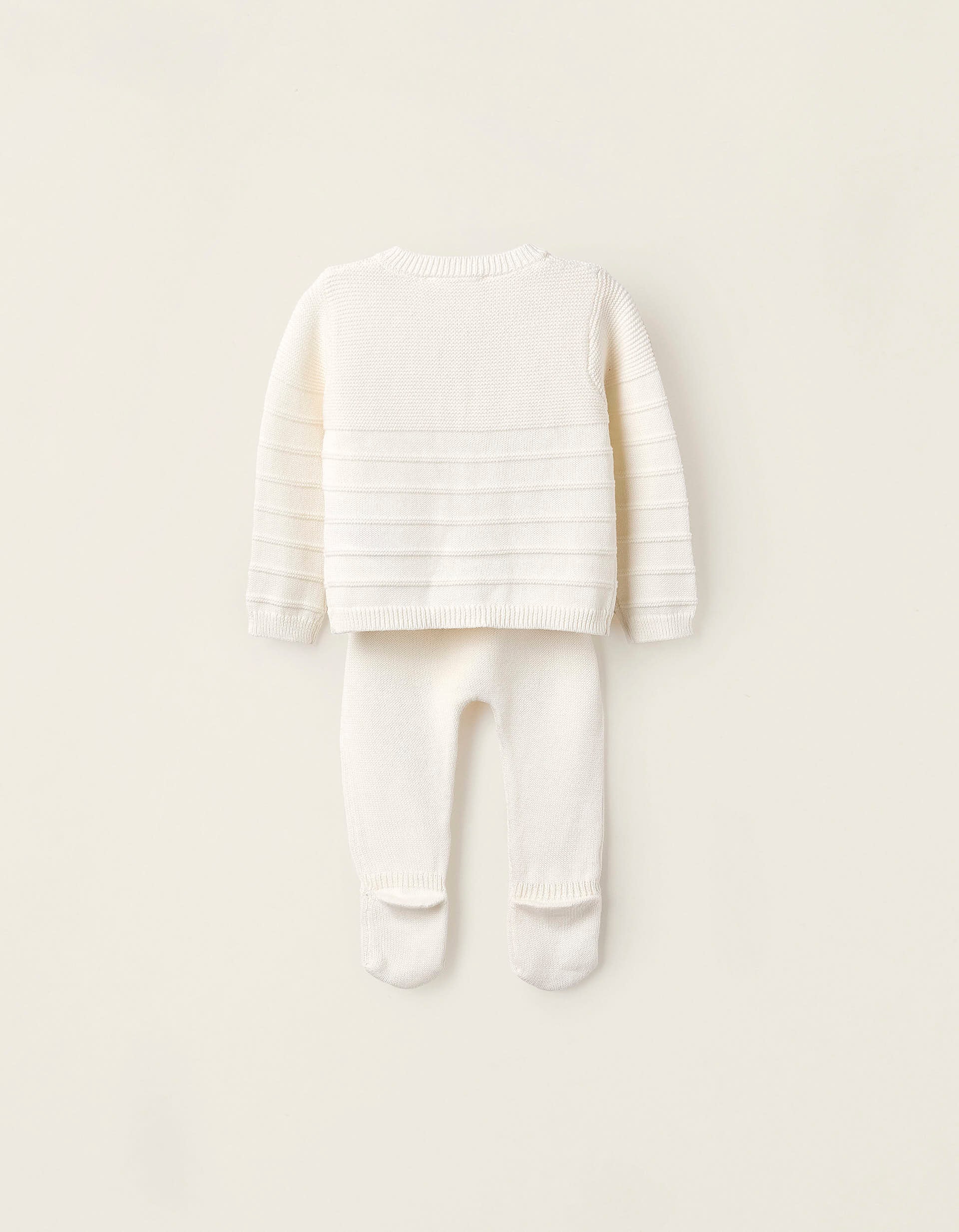 Cardigan + Trousers + Beanie in Knit for Newborns, White