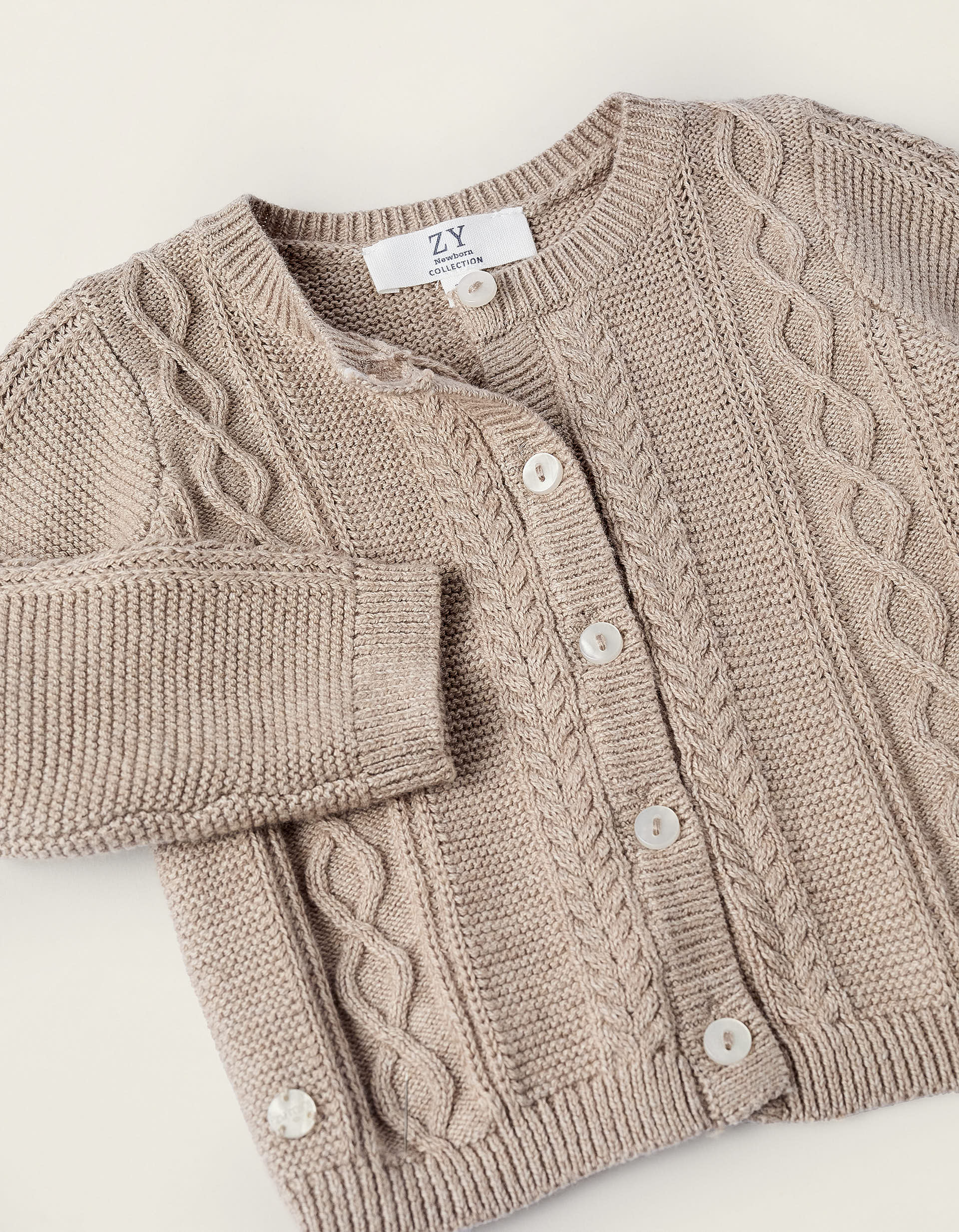 Cardigan + Trousers + Knitted Beanie for Newborns, Beige