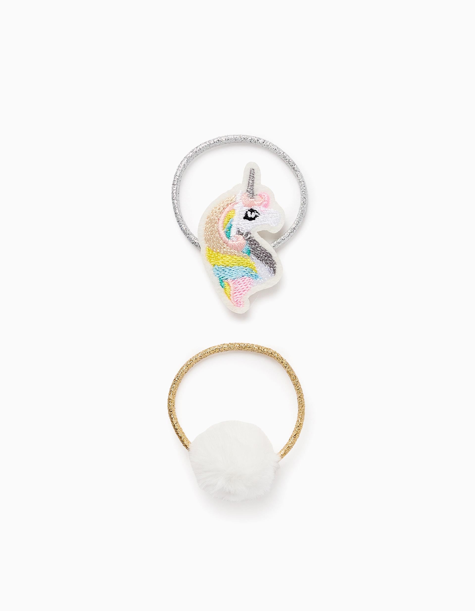 Pack 2 Élastiques pour Bébé et Fille 'Pompon & Licorne', Multicolore