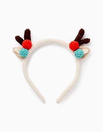 Bandolete de Tricot para Bebé e Menina 'Rena', Branco/Bege