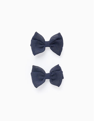 Pack 2 Ganchos com Laço para Bebé e Menina, Azul Escuro/Dourado