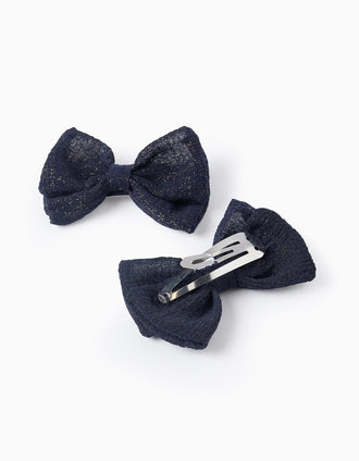 Pack 2 Ganchos com Laço para Bebé e Menina, Azul Escuro/Dourado