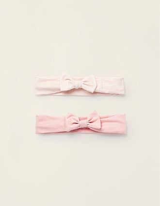 Pack 2 Fitas de Cabelo em Algodão para Recém-Nascida, Rosa