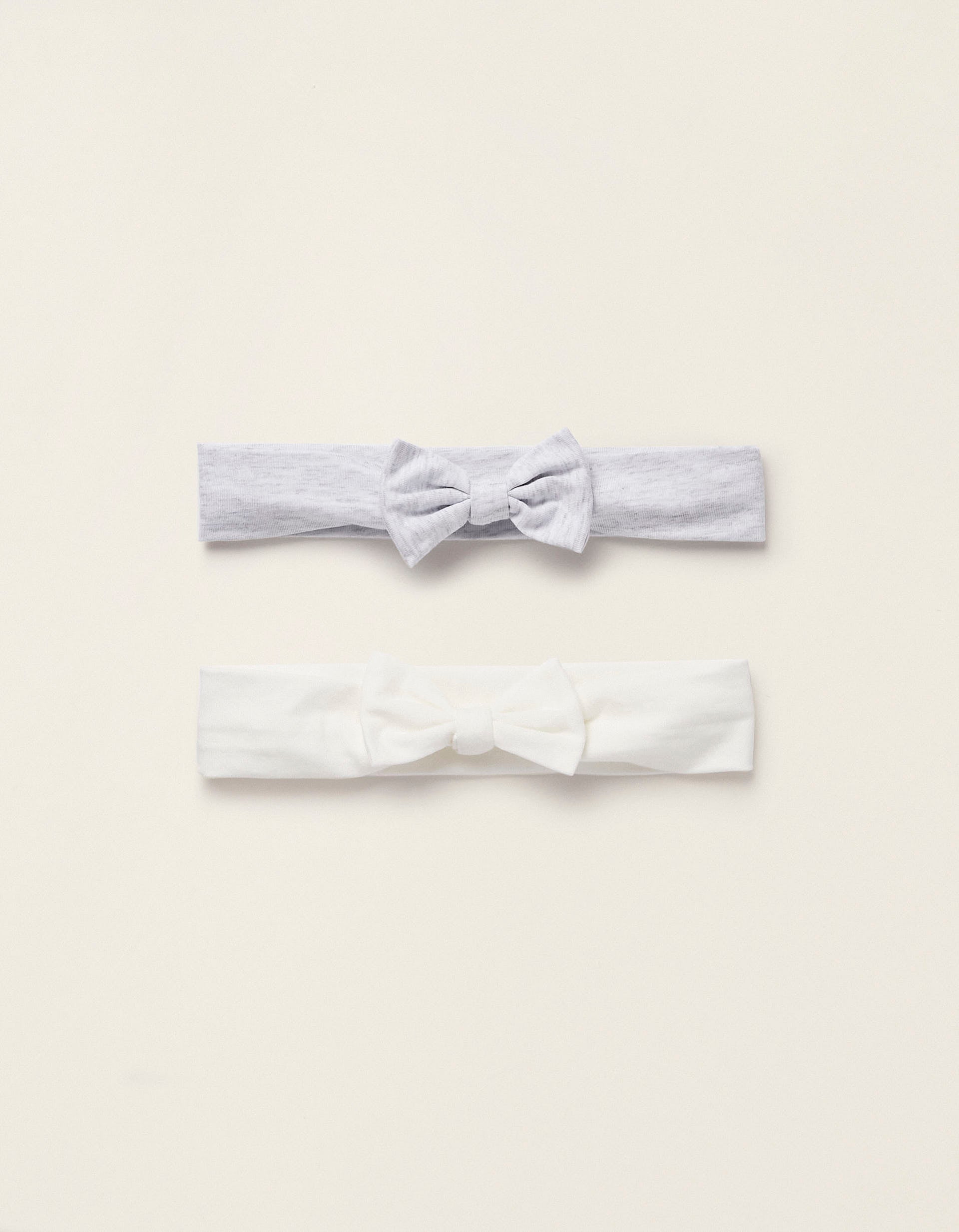 Pack of 2 Headbands for Newborn Girls, White/Grey