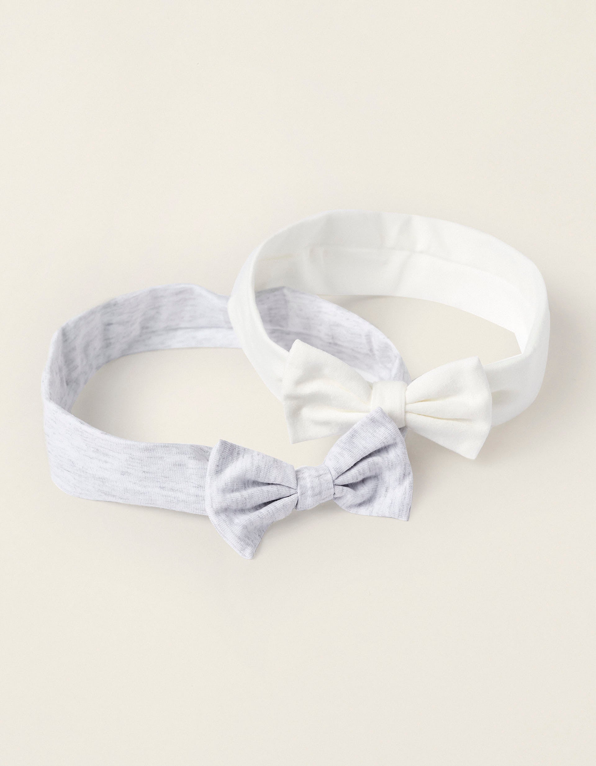 Pack of 2 Headbands for Newborn Girls, White/Grey