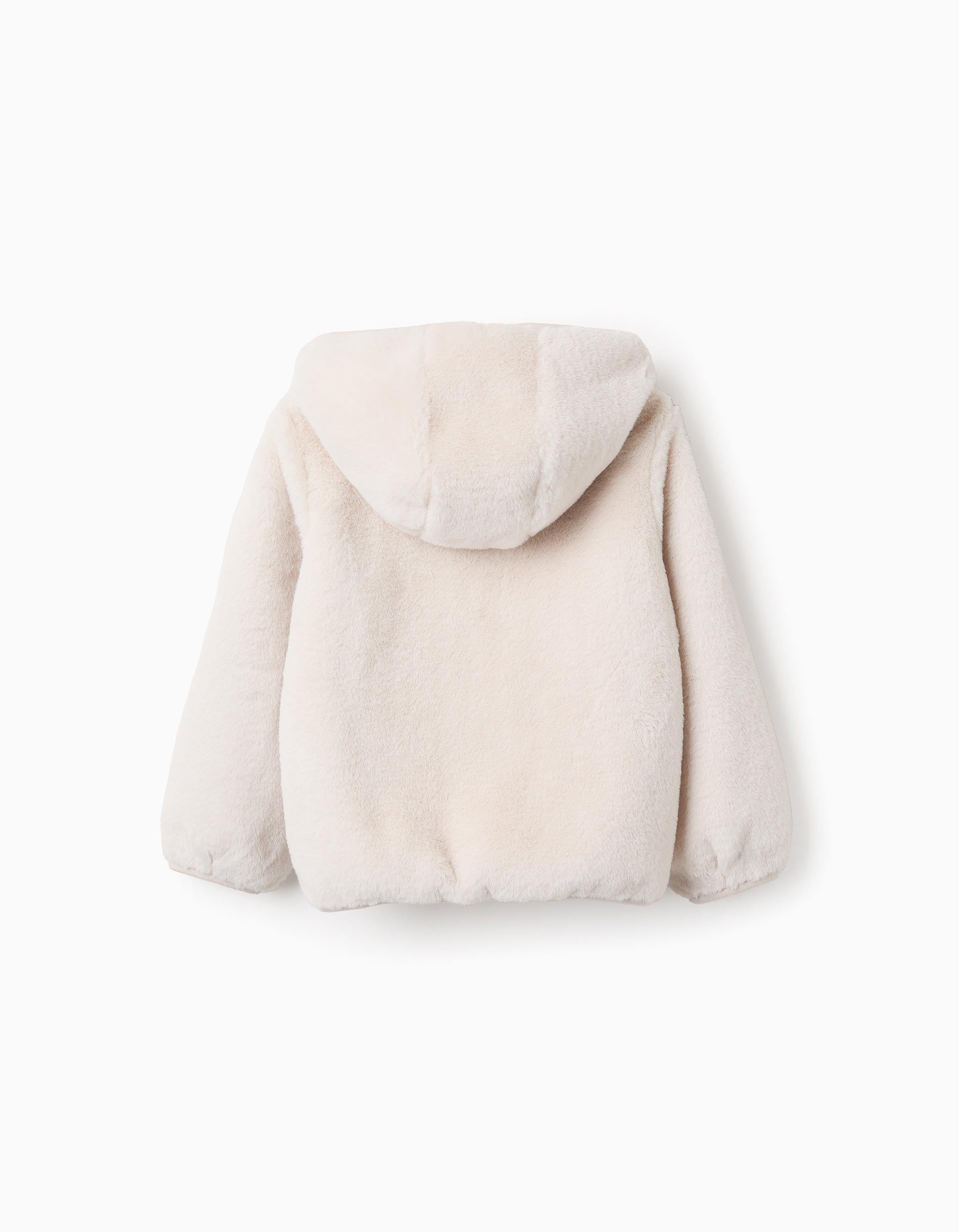 Faux Fur Jacket with Hood for Girls, Beige