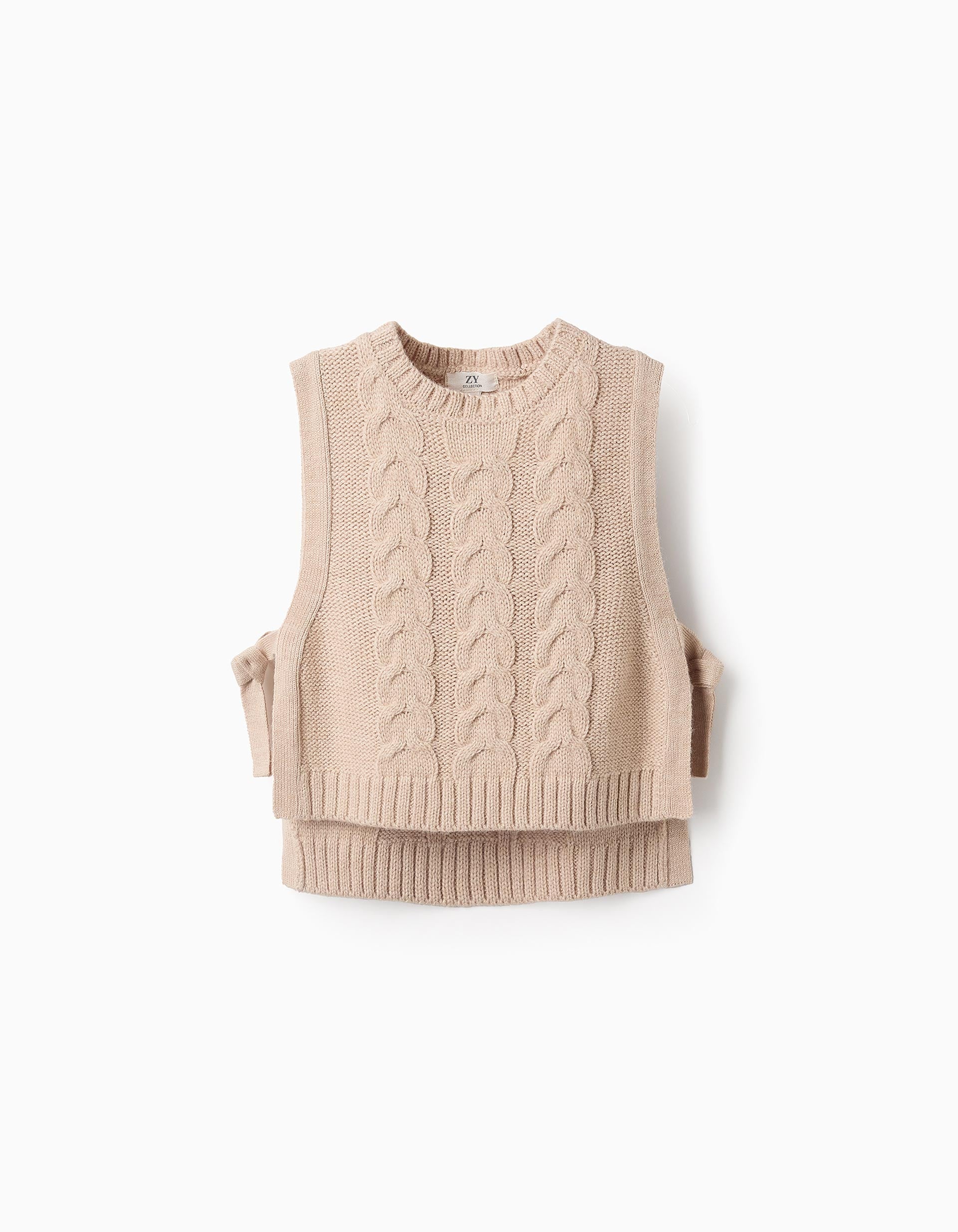 Gilet en Maille Torsadée pour Fille, Beige