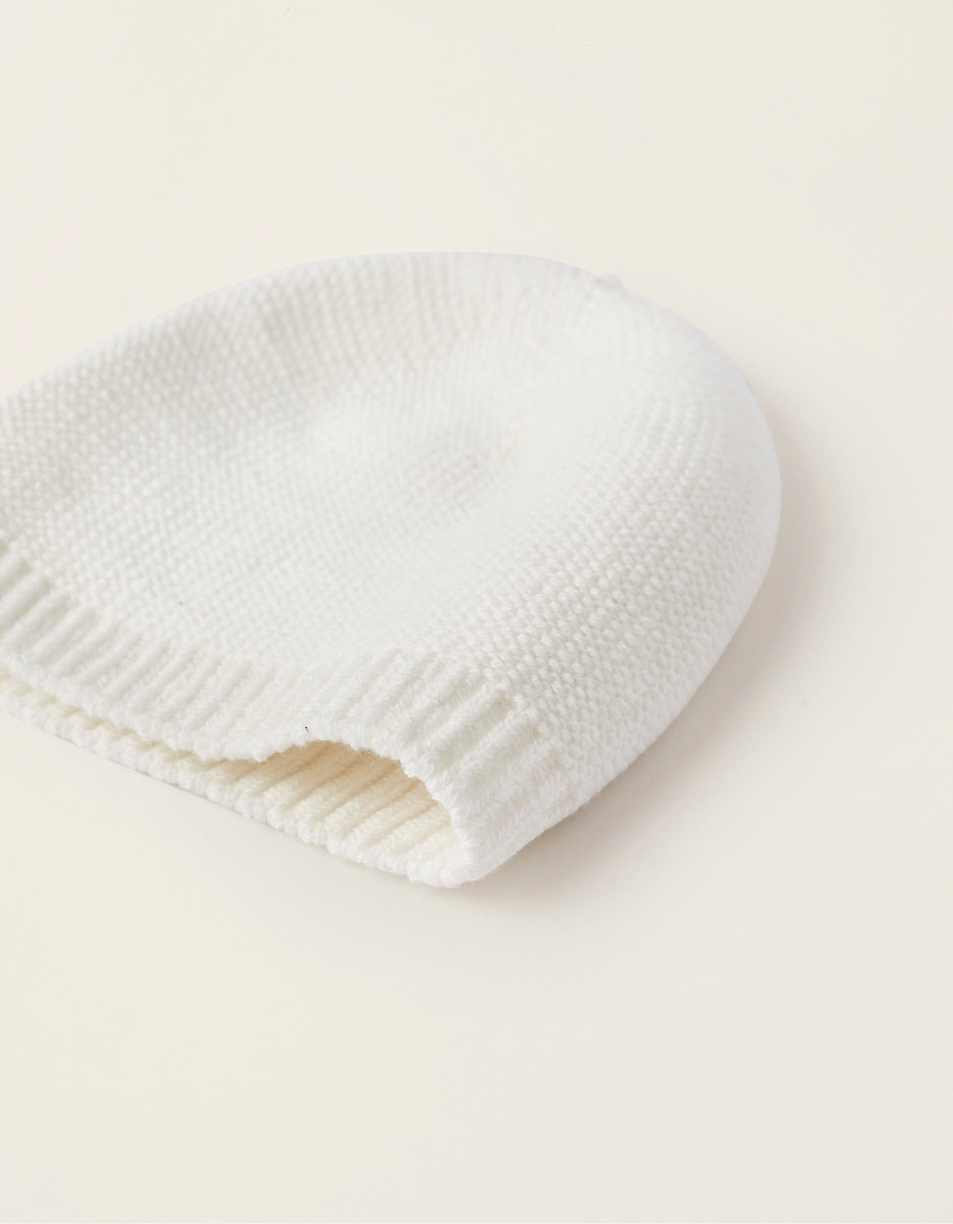 Pack Bonnet + Moufles en Maille pour Nouveau-née, Blanc