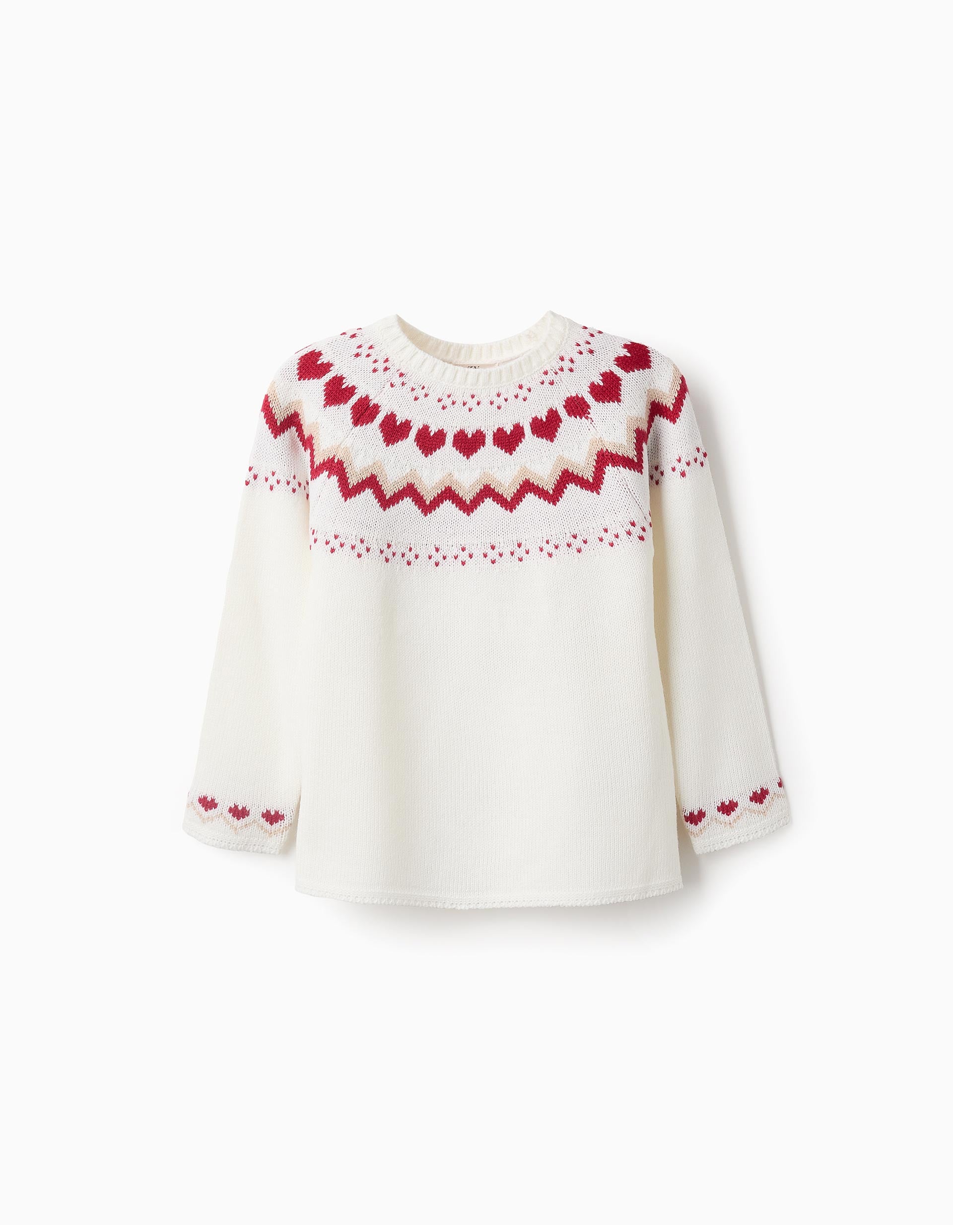 Knitted Jumper with Jacquard for Girls, White