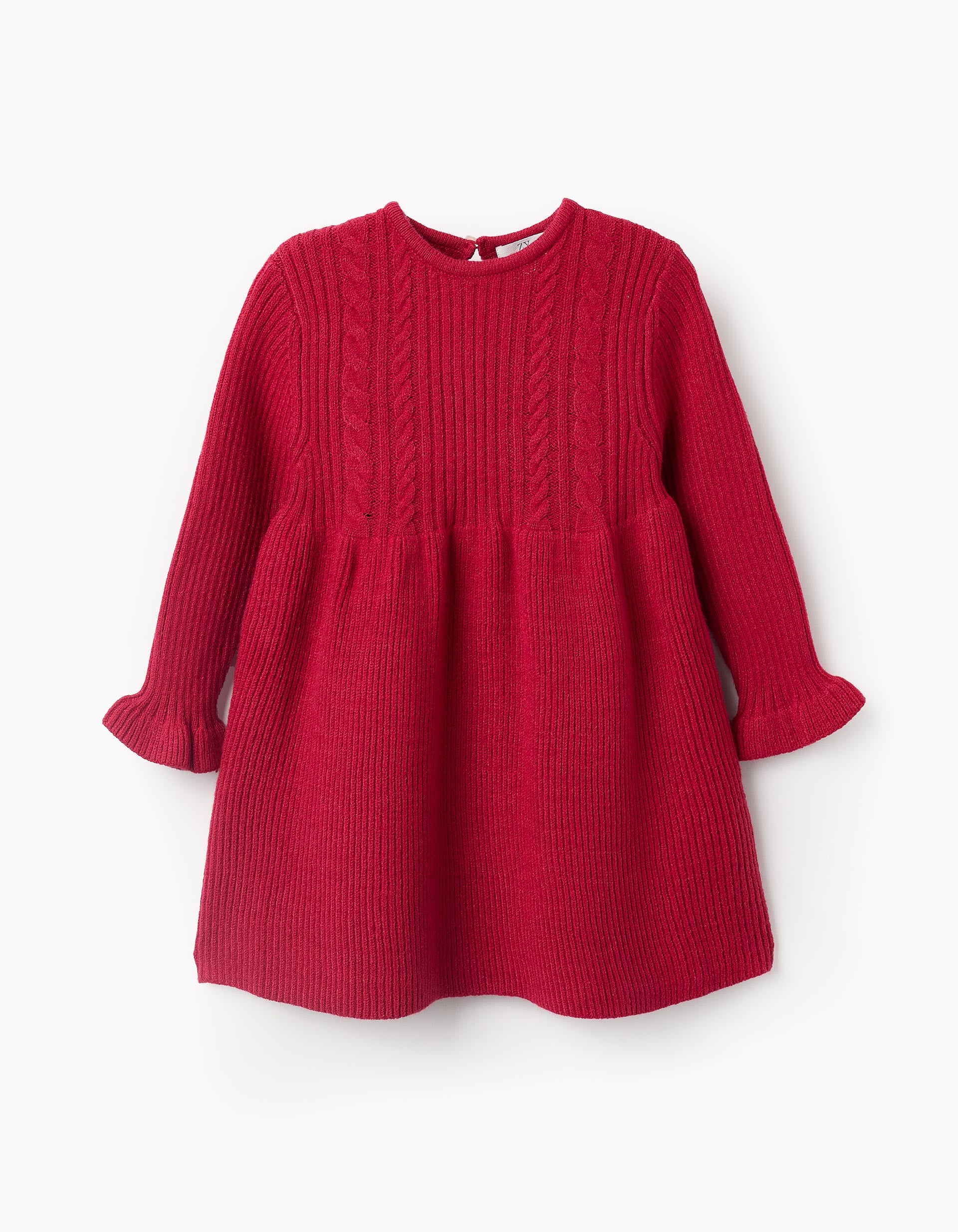 Vestido de Malha Canelada para Bebé Menina, Vermelho