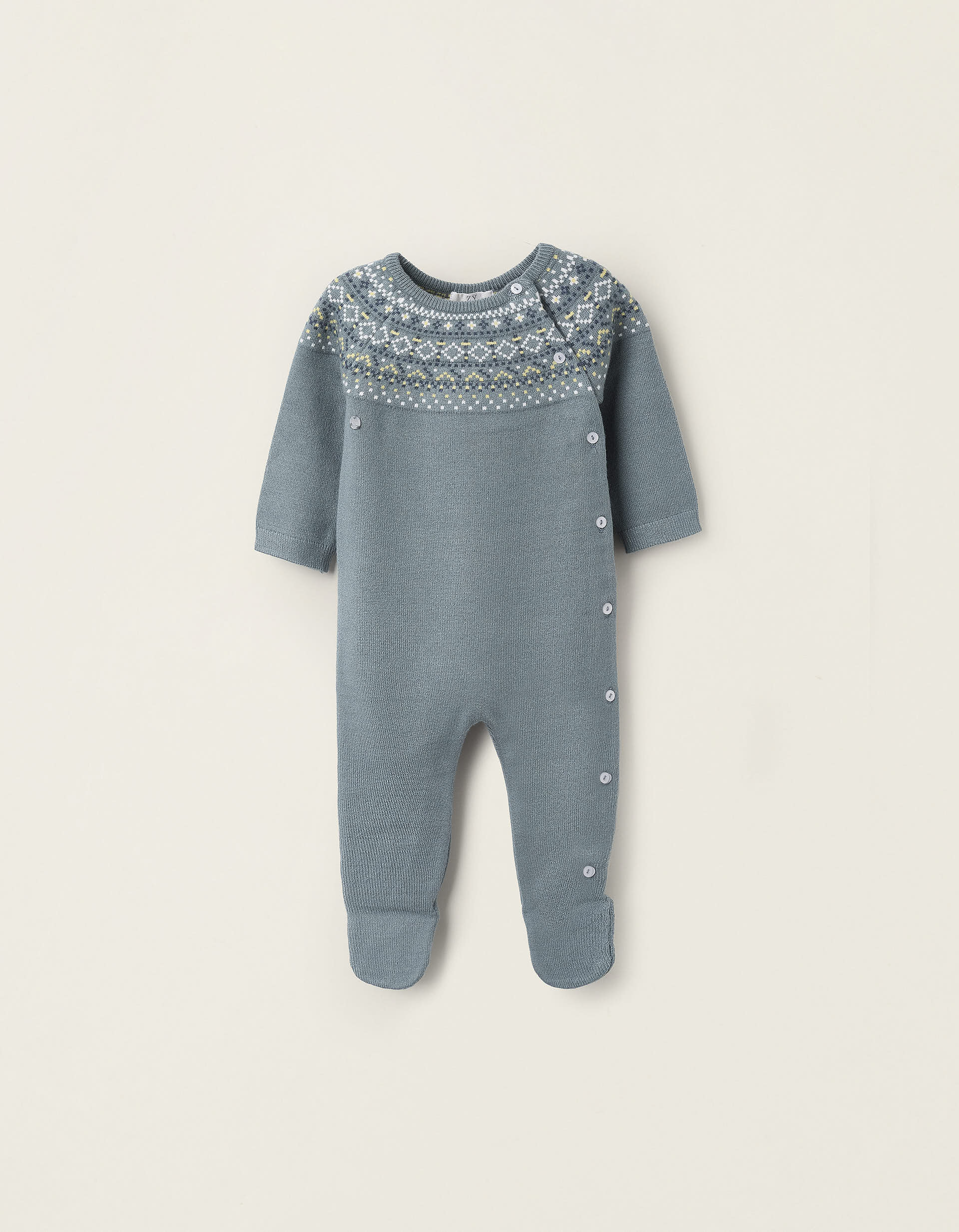 Babygrow de Malha com Jacquard para Recém-Nascido, Azul