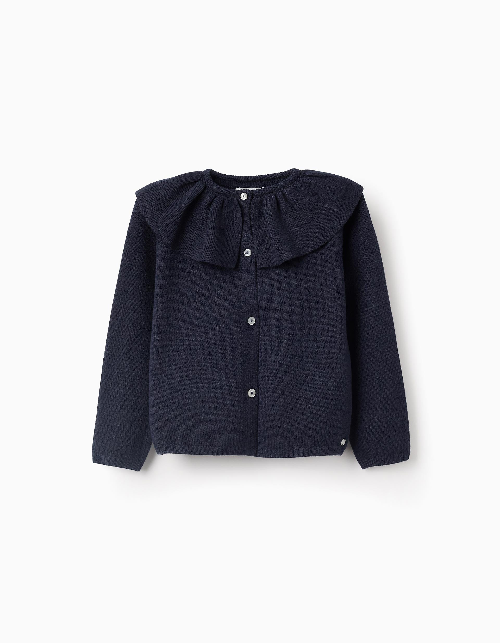 Cardigan with Ruffles for Girls, Dark Blue