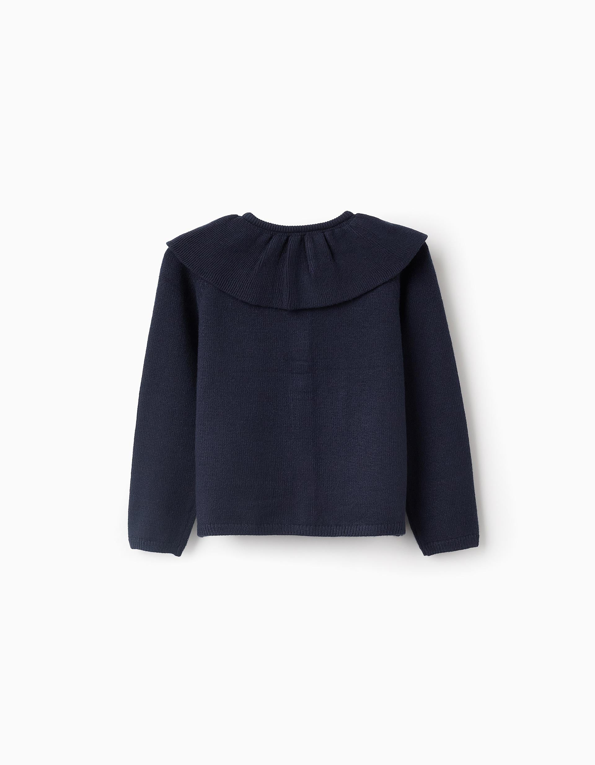 Gilet en Maille avec Volants pour Fille, Bleu Foncé