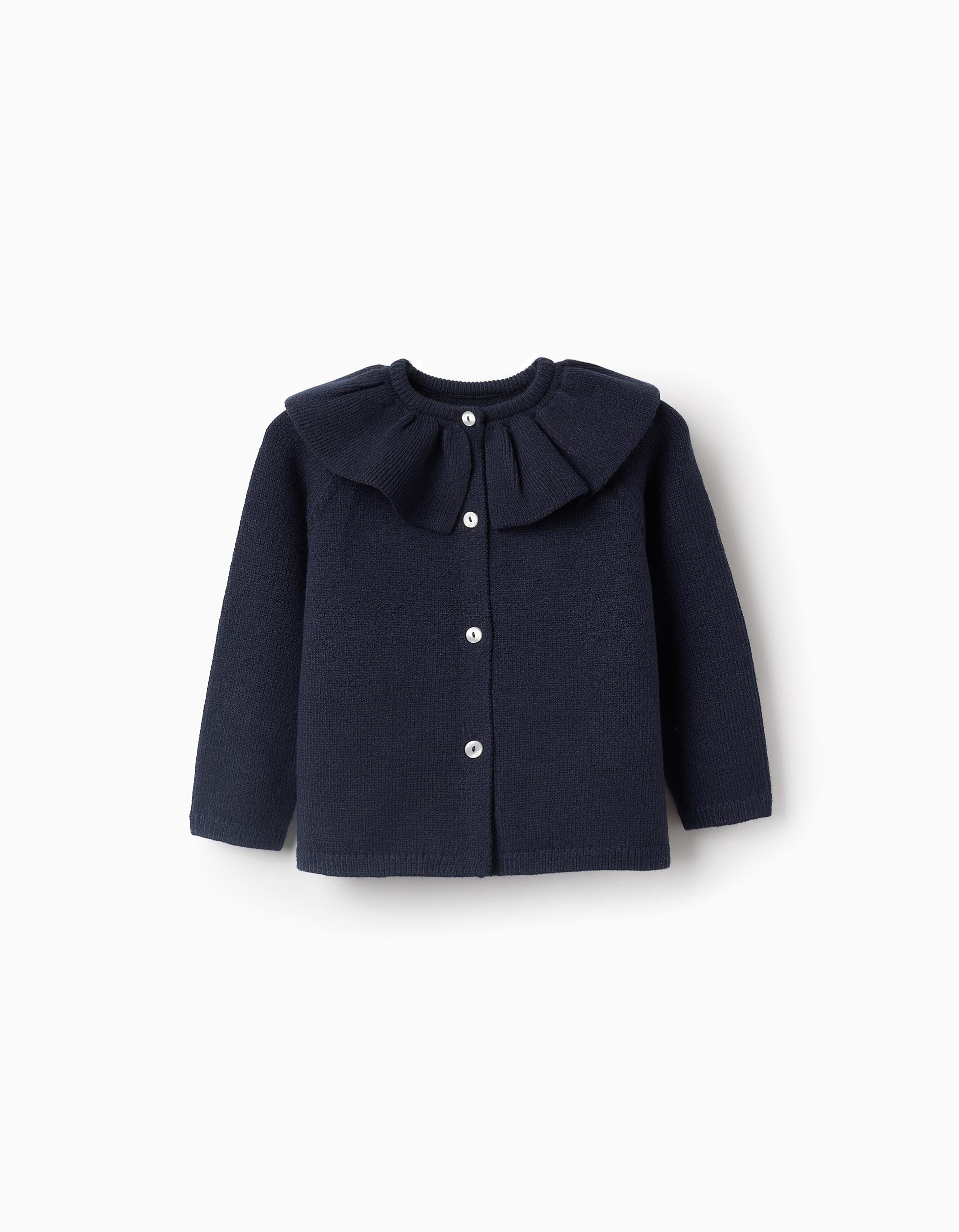 Chaqueta de Punto con Volantes para Bebé Niña, Azul Oscuro