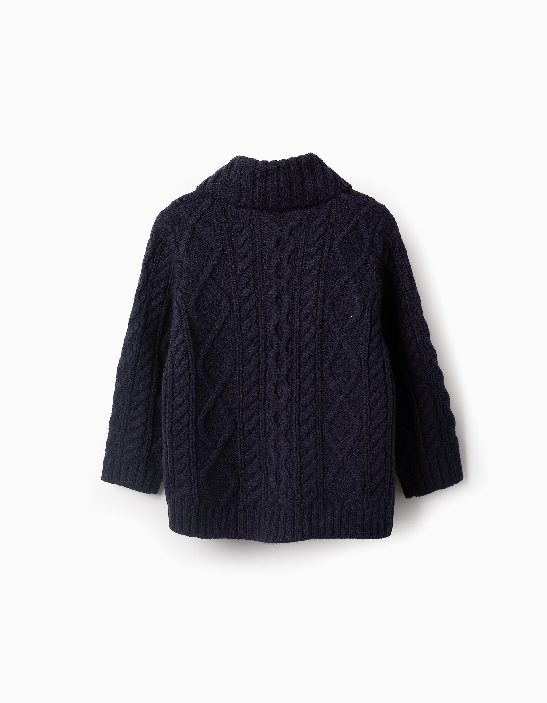 Cable Knit Cardigan with Shawl Collar for Boys, Dark Blue