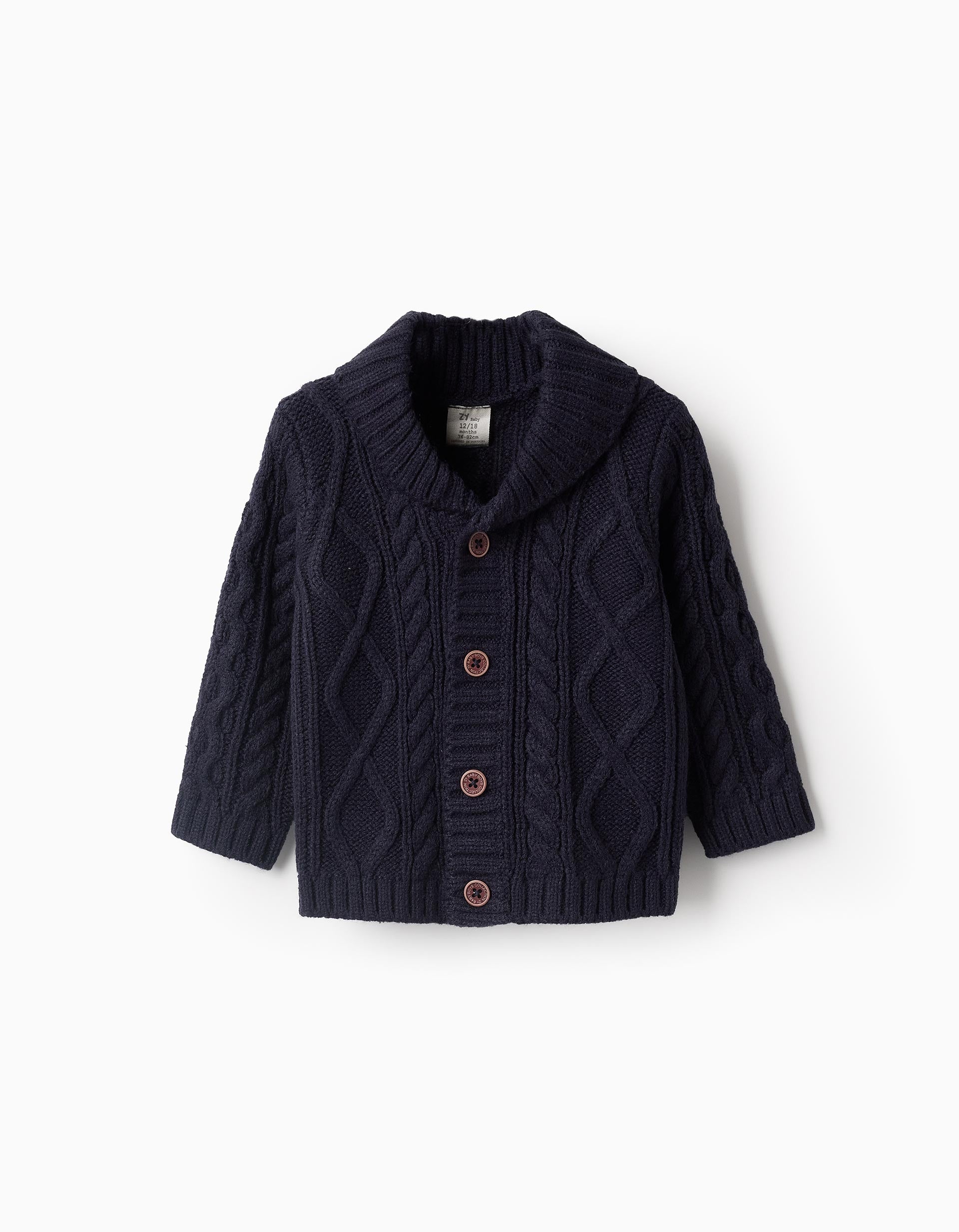 Gilet en Maille avec Col Châle pour Bébé Garçon, Bleu Foncé