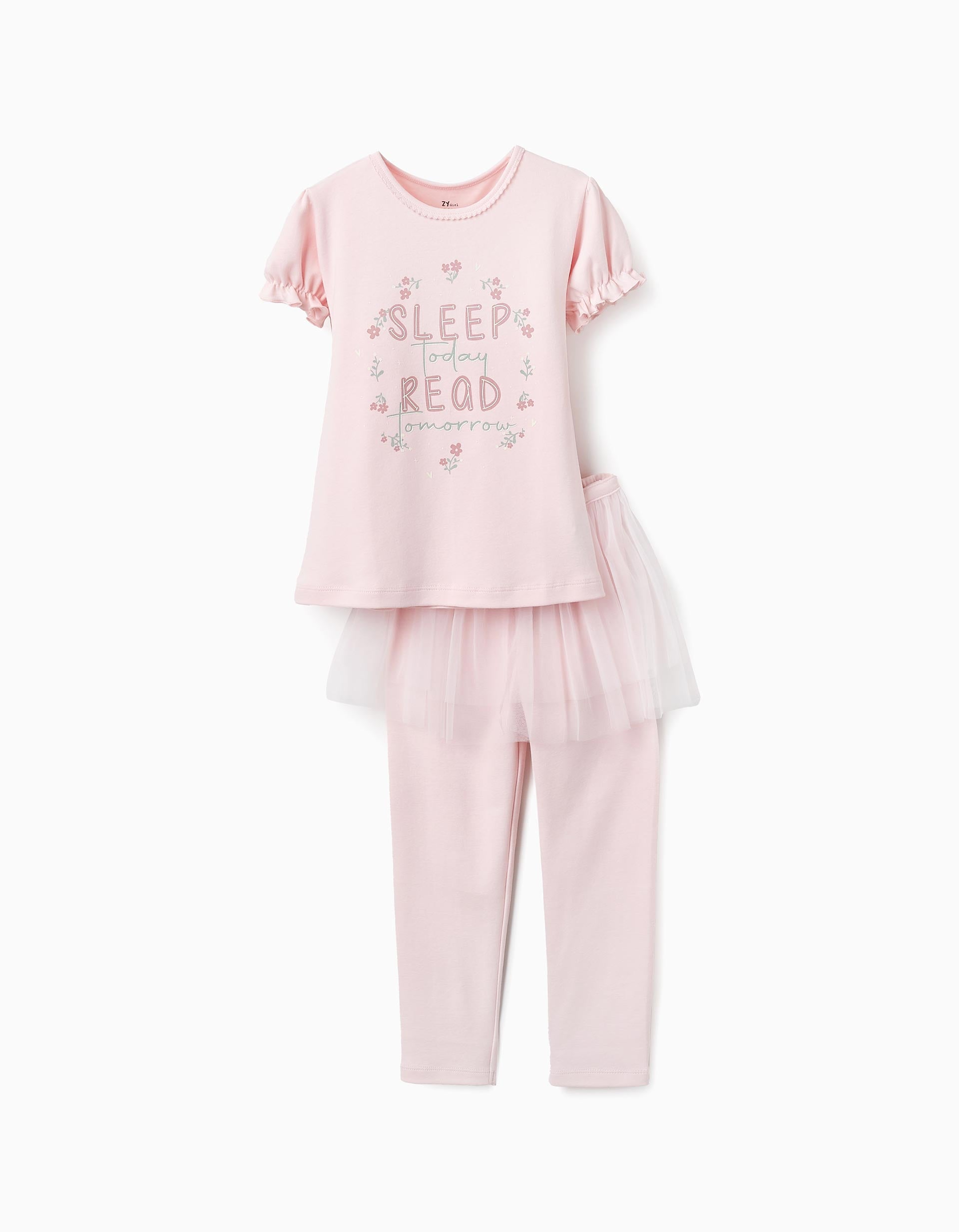 Pijama Brilla en la Oscuridad con Falda de Tul para Niña 'Sleep', Rosa